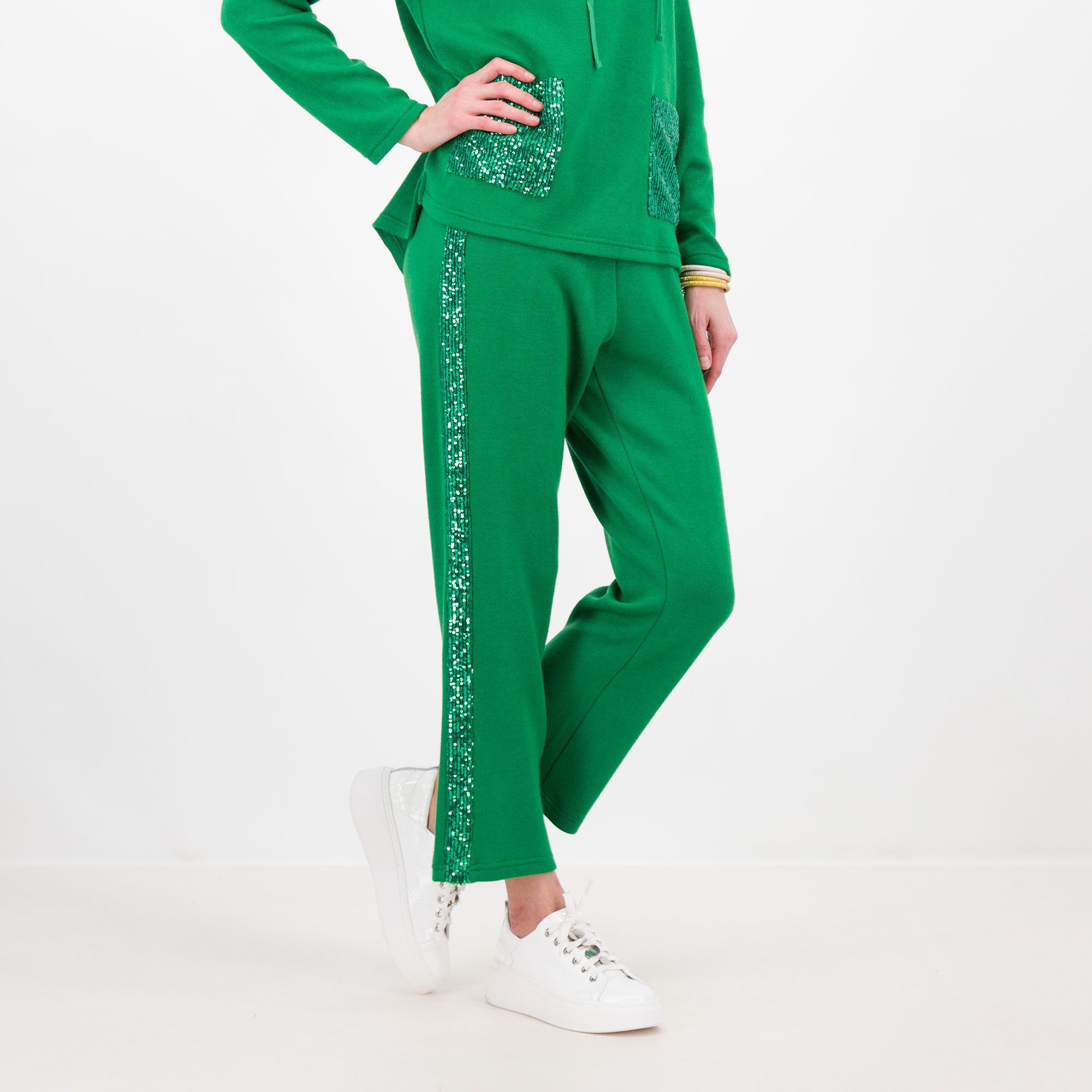 QVC Caterina Lancini Pantaloni in maglia mano cachemire con paillettes Made in Italy