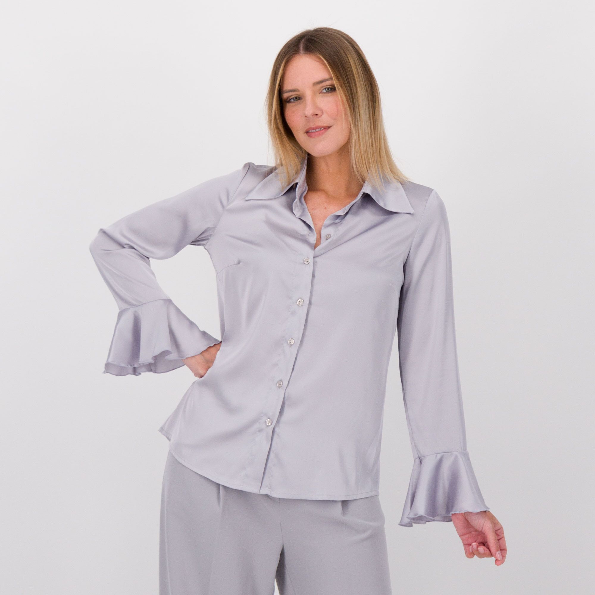 QVC Caterina Lancini Camicia in raso tinta unita