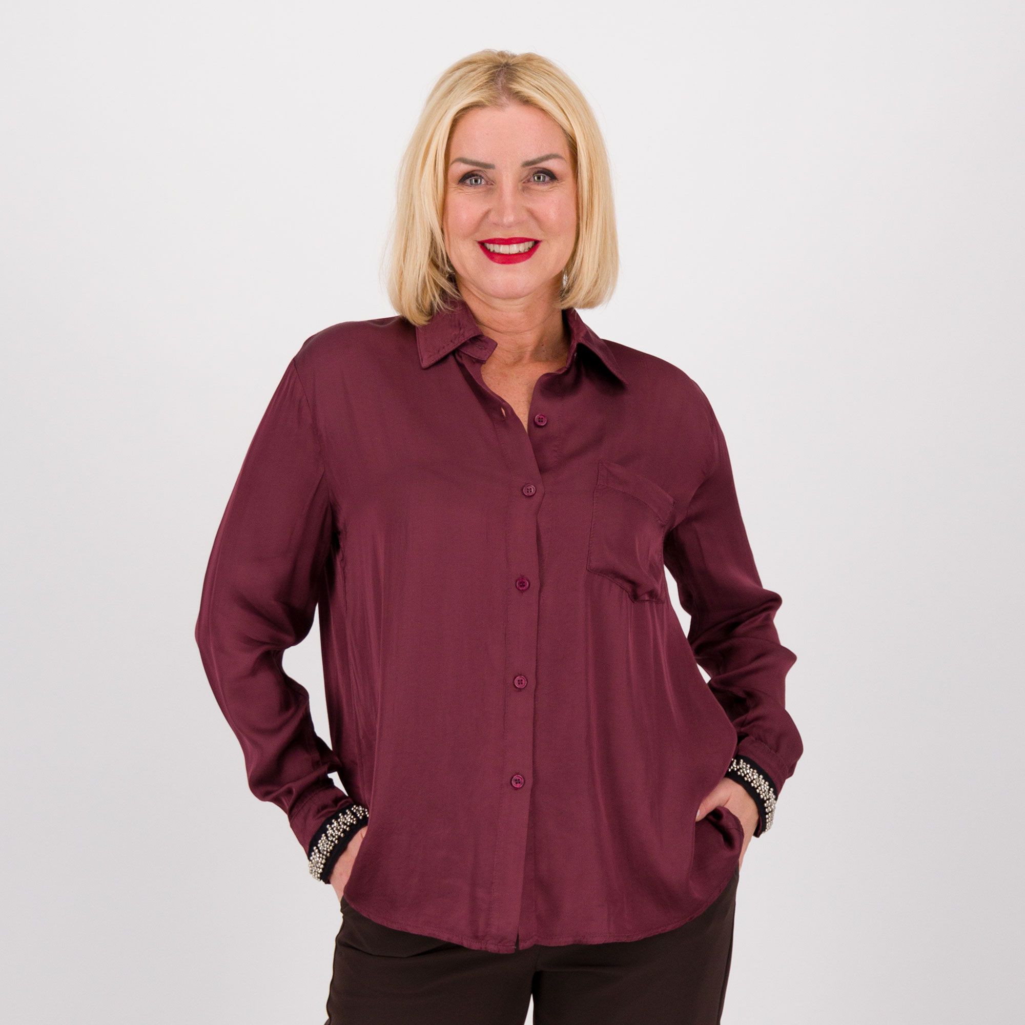 QVC Enjoy Camicia in raso di viscosa con manica lunga