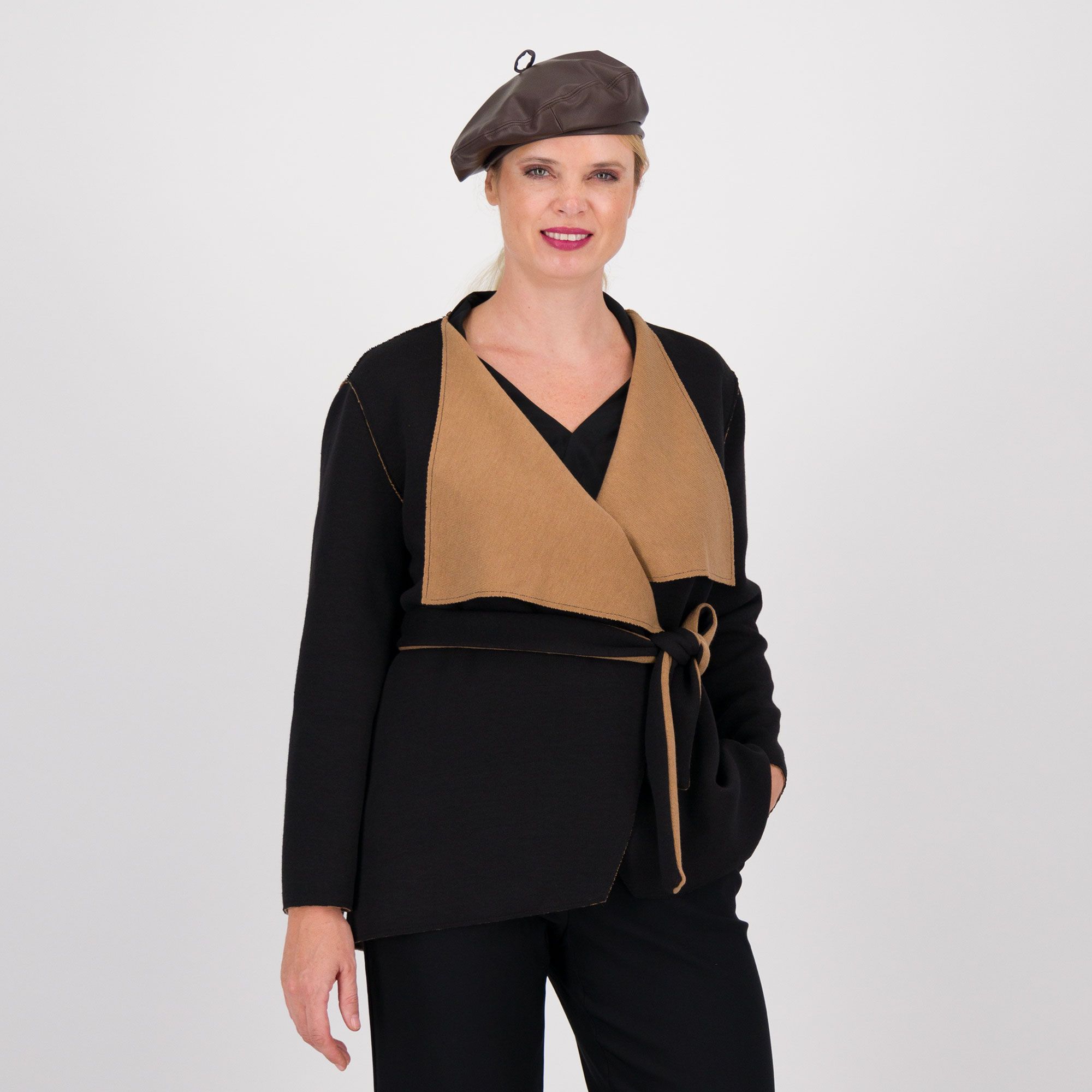 Image of EXTESA Cardigan al vivo in maglia double con cintura in vita061