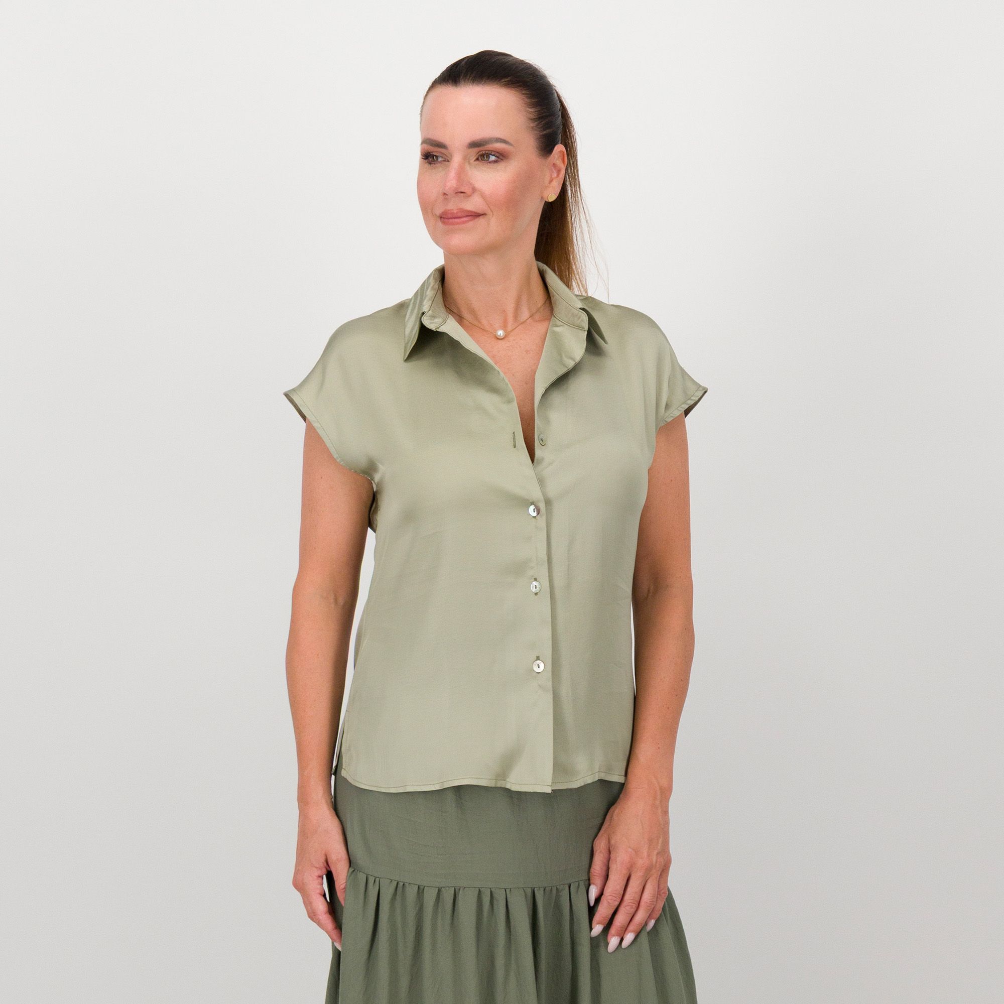 Officina della Moda Camicia in viscosa con bottoni in madreperla