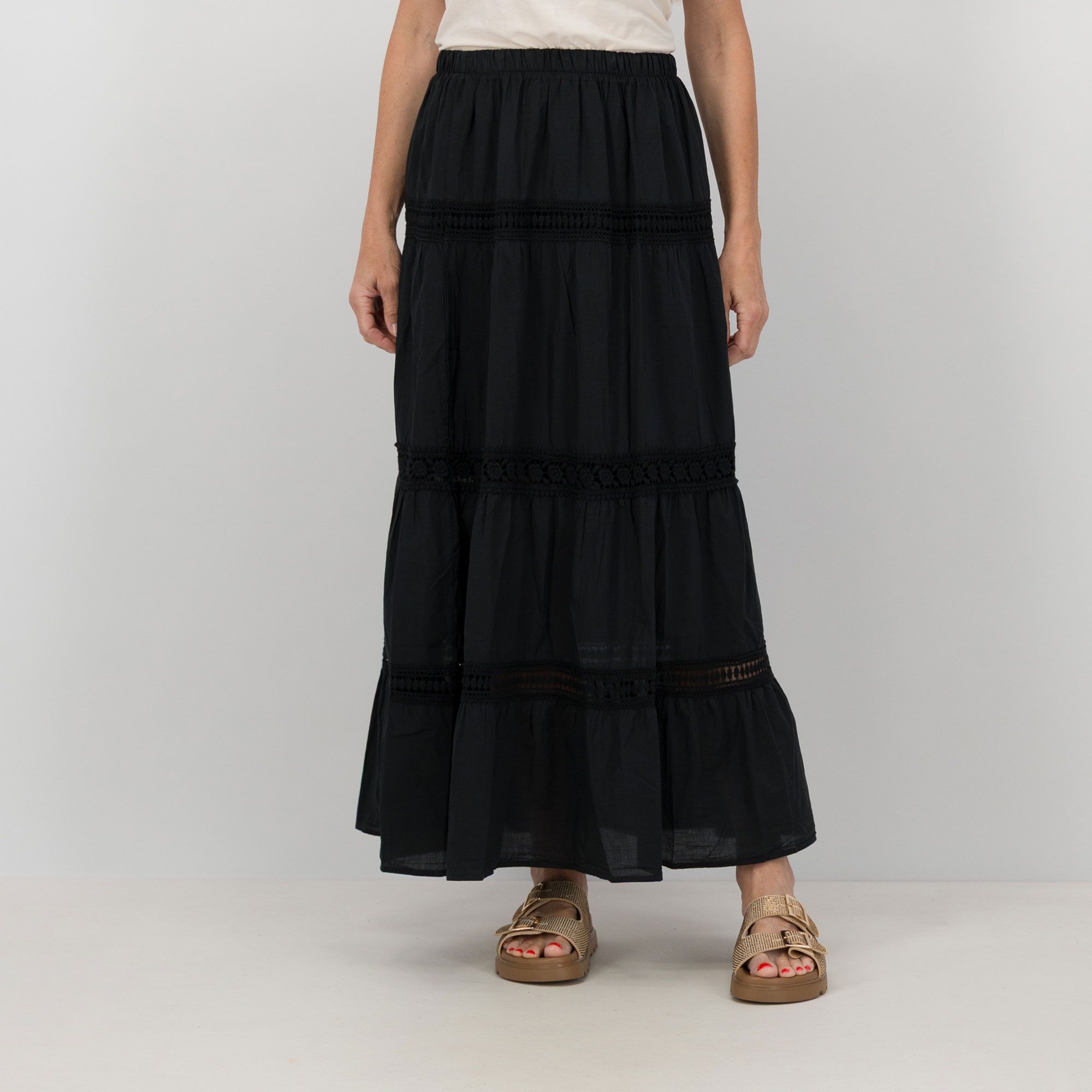 Palazzo Moda Gonna lunga con balze in cotone
