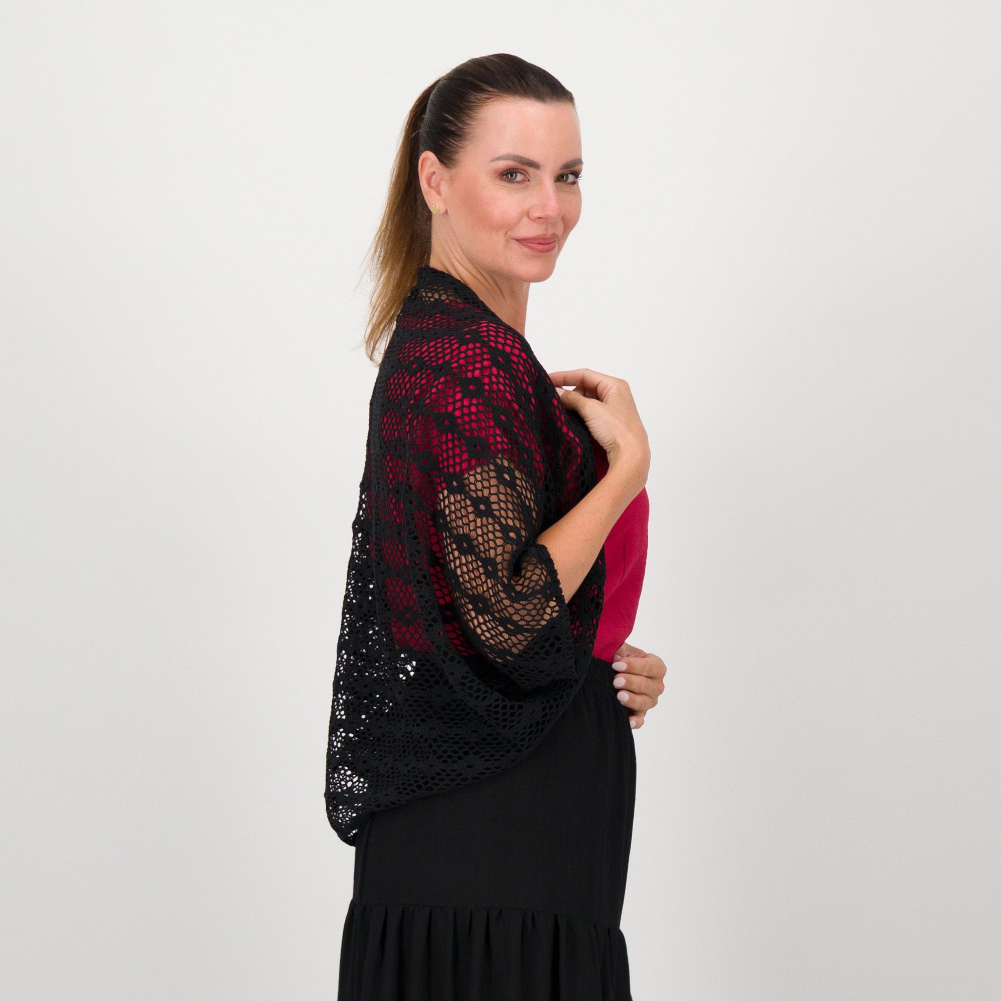 Officina della Moda Cardigan in pizzo di cotone con maniche kimono
