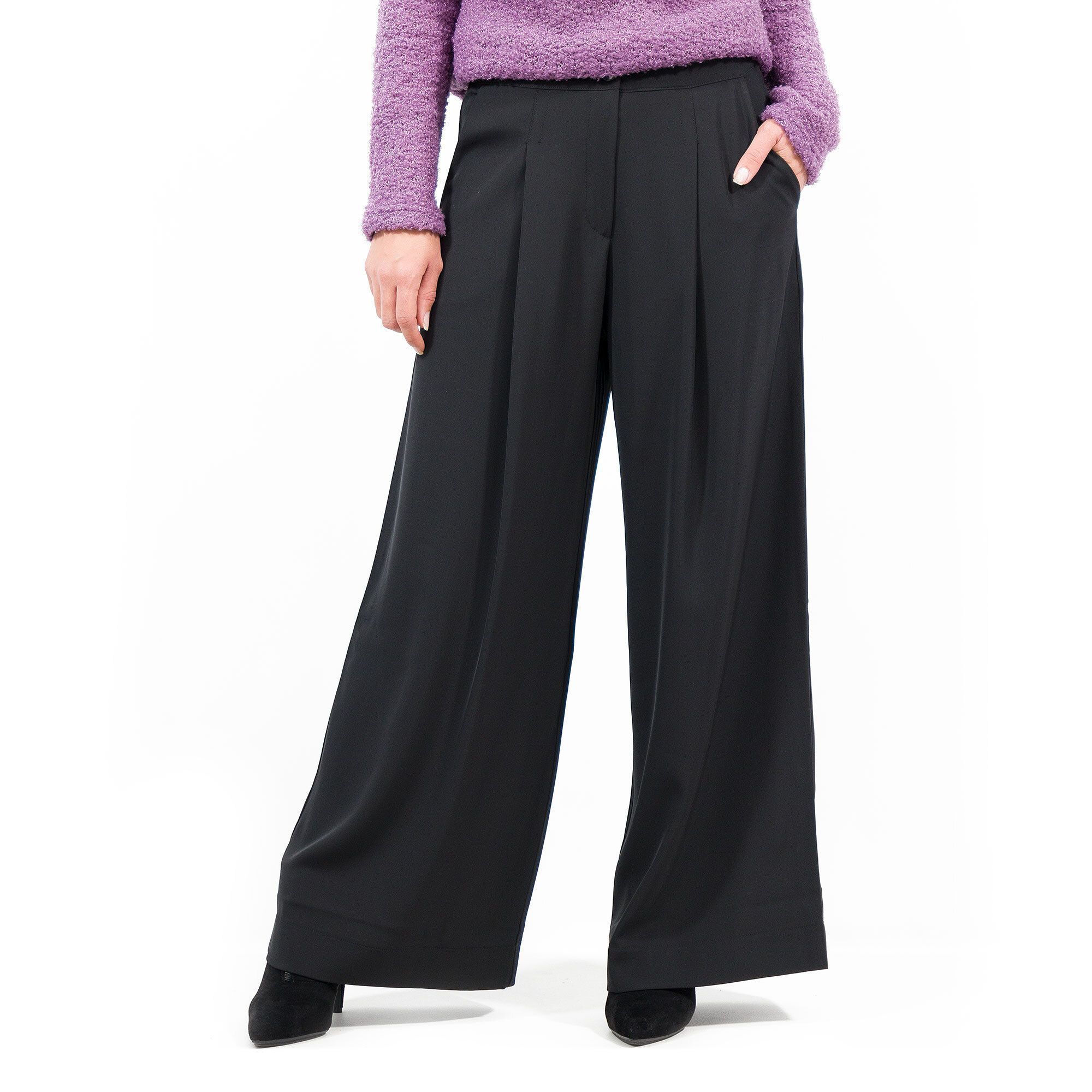 QVC M'ama Pantaloni a gamba ampia in tessuto fluido con pinces