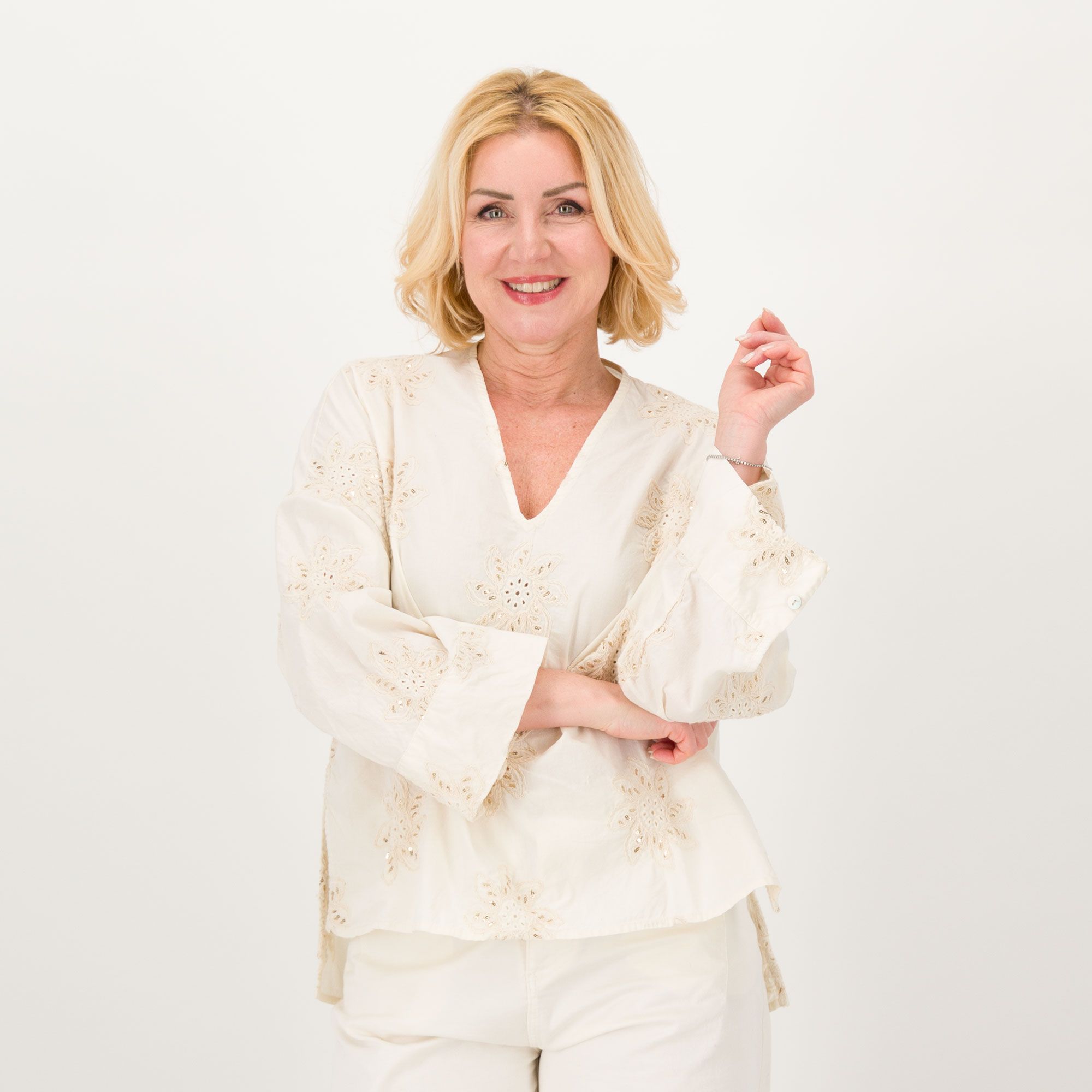 Enjoy Blusa in cotone con scollo a V e pailettes