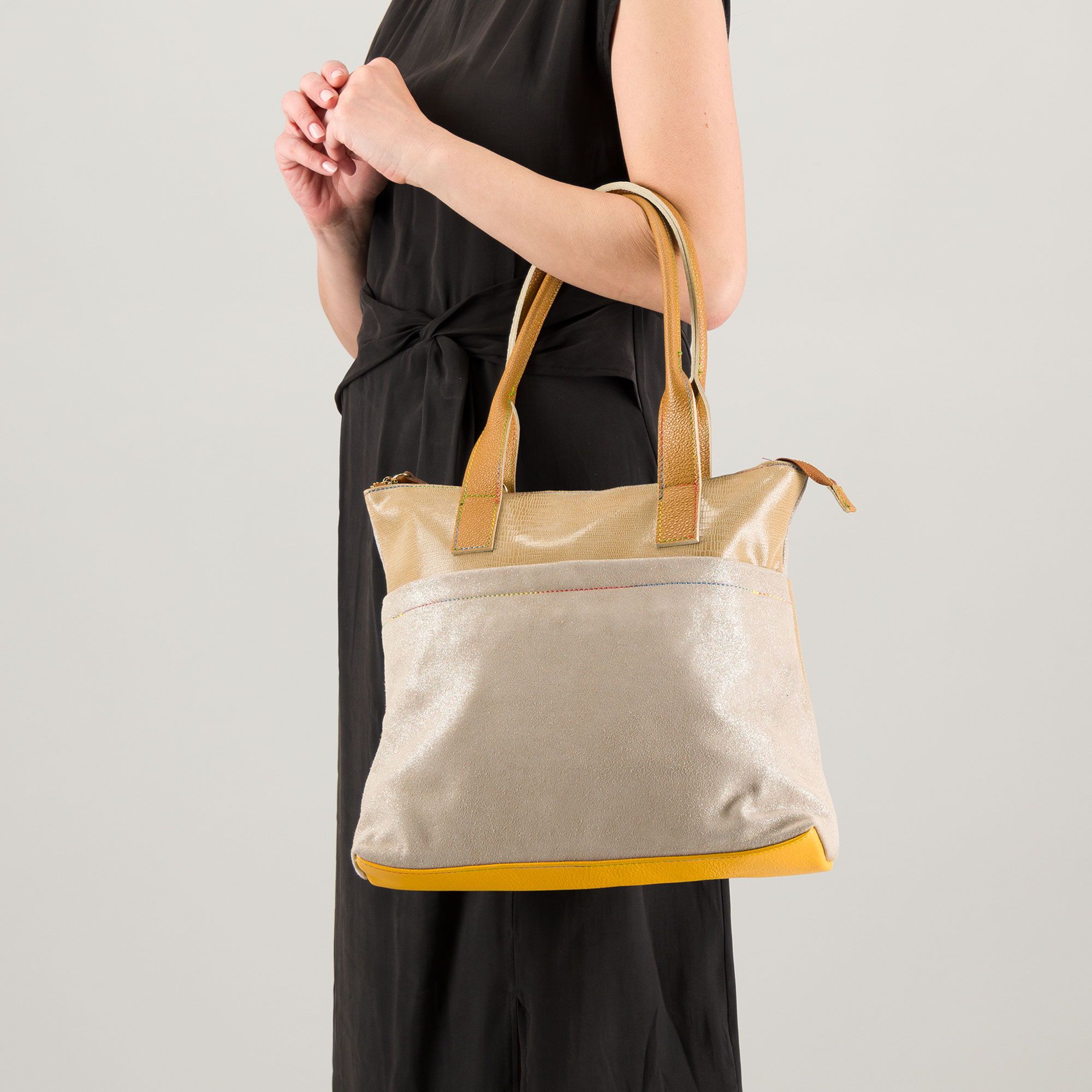 Ebarrito Borsa shopper in pelle patchwork con tracolla