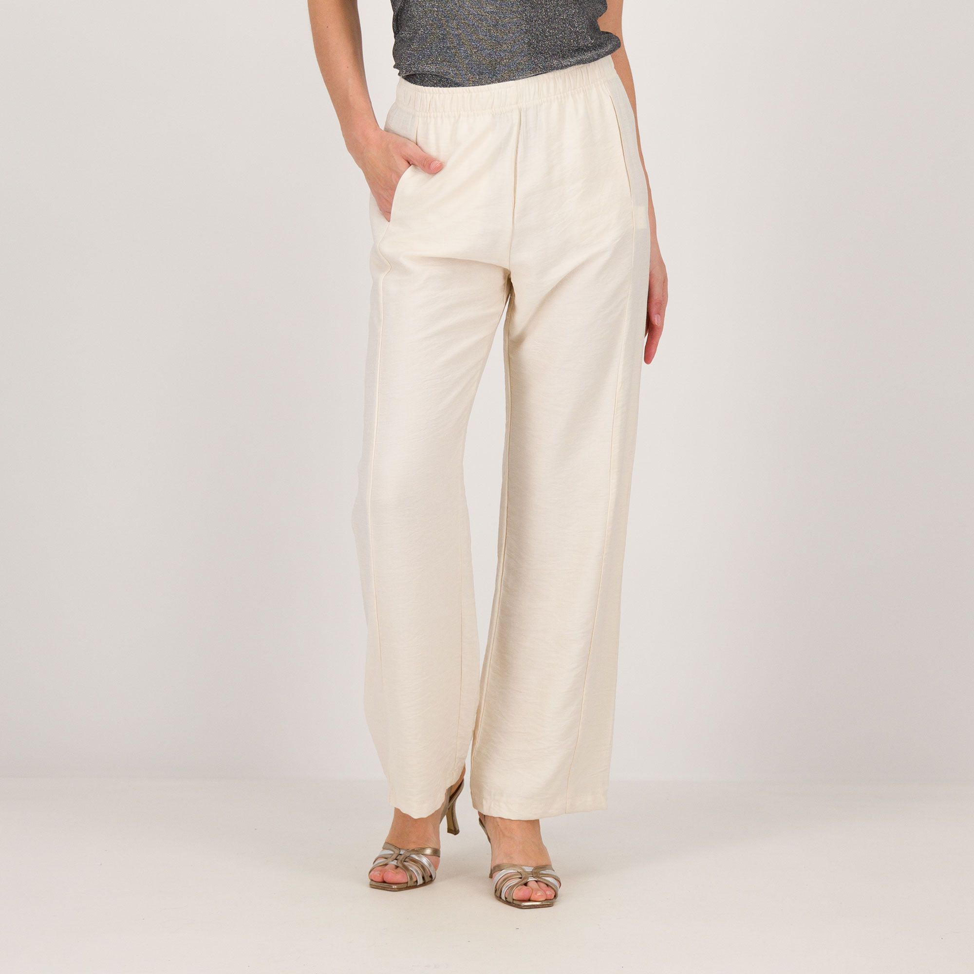 Officina della Moda Pantaloni con tasche ed elastico in tessuto fiammato