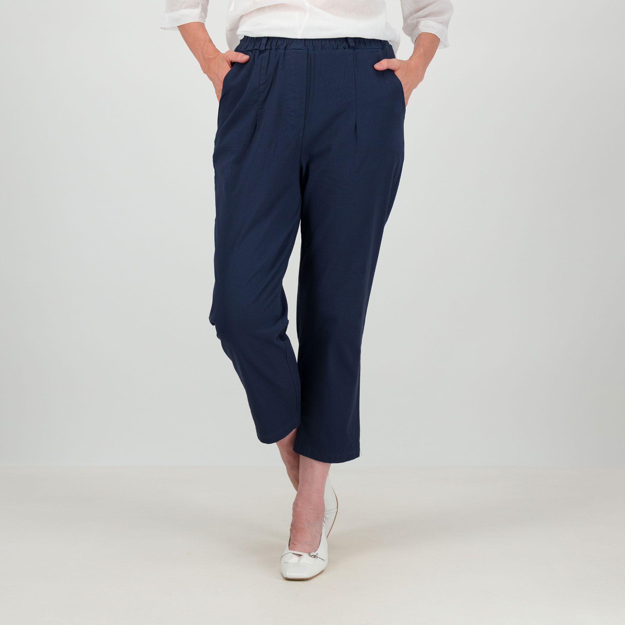 EVA Franco Ciambella Pantaloni lunghi in cotone con elastico e pence