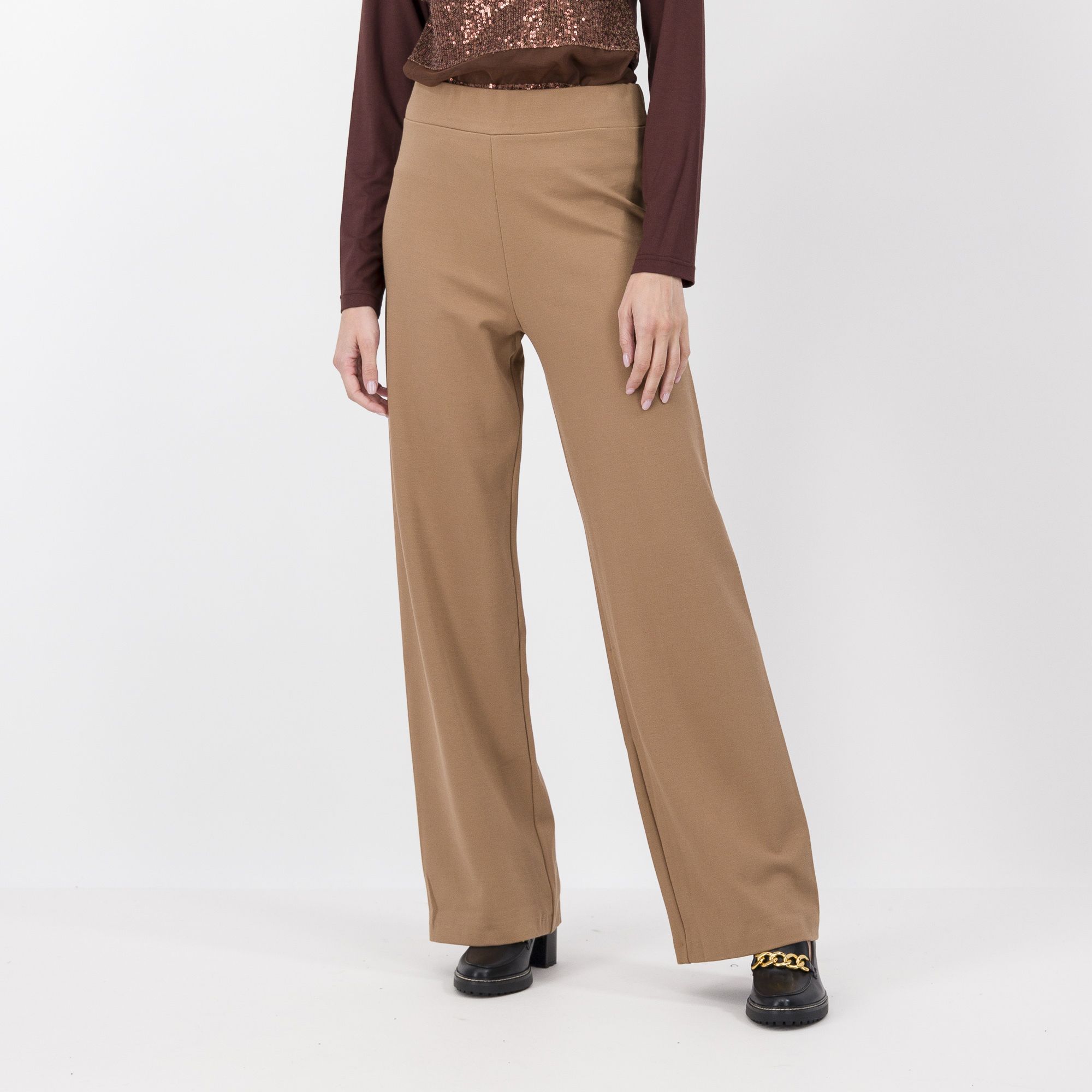 Image of Olly Doo Pantaloni ampi in punto Milano con disegno piquet061