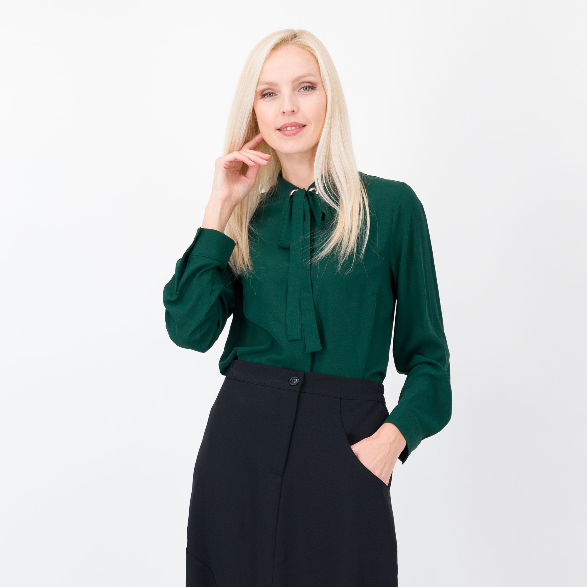 QVC Caterina Lancini Blusa collo guru con coulisse e anelli a vela