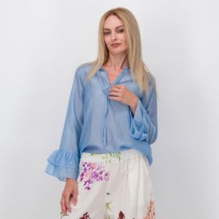 EVA Franco Ciambella
Blusa a manica lunga
in misto lyocell
con rouches