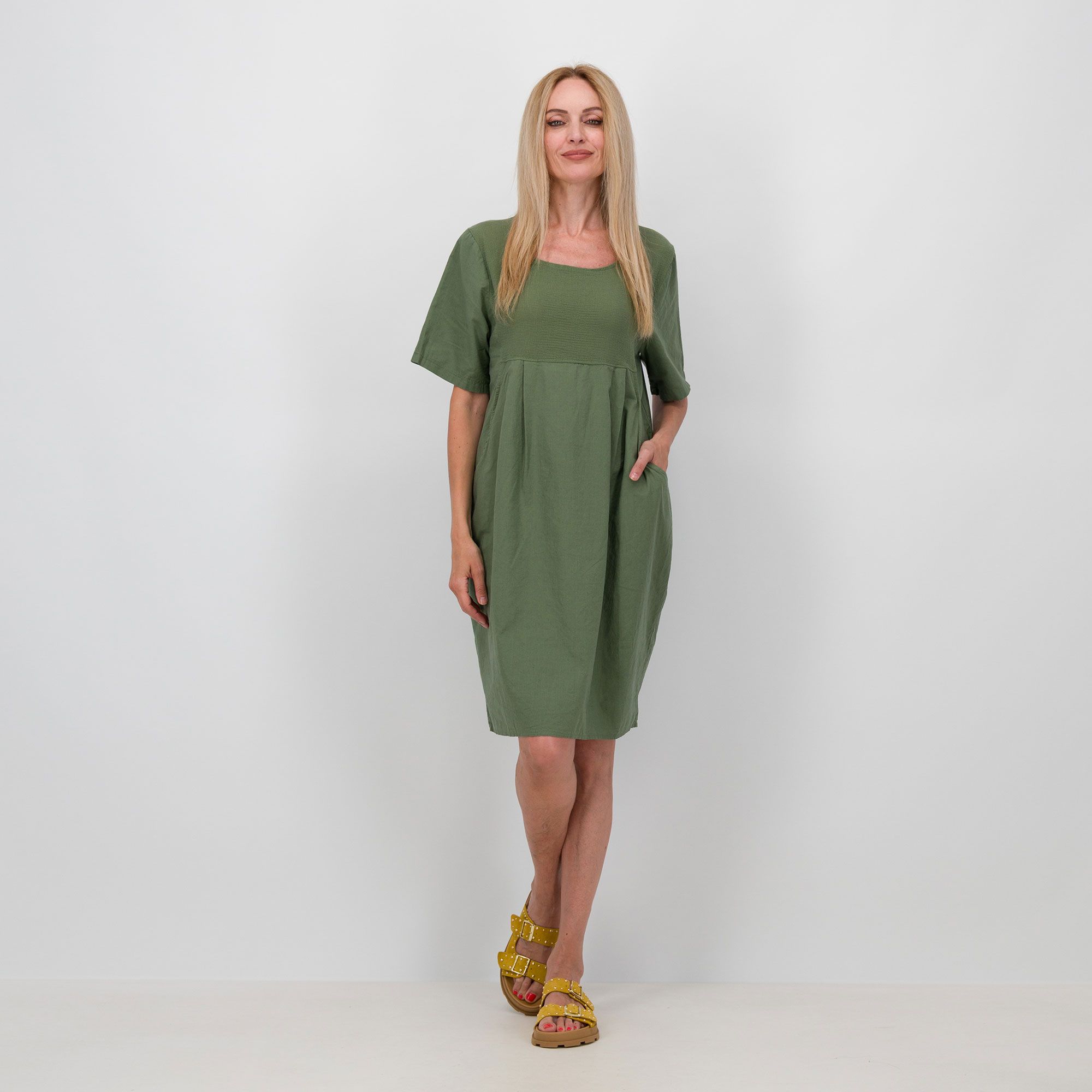 Lucrezia Sciortino Abito midi in lino e cotone con scollo tondo