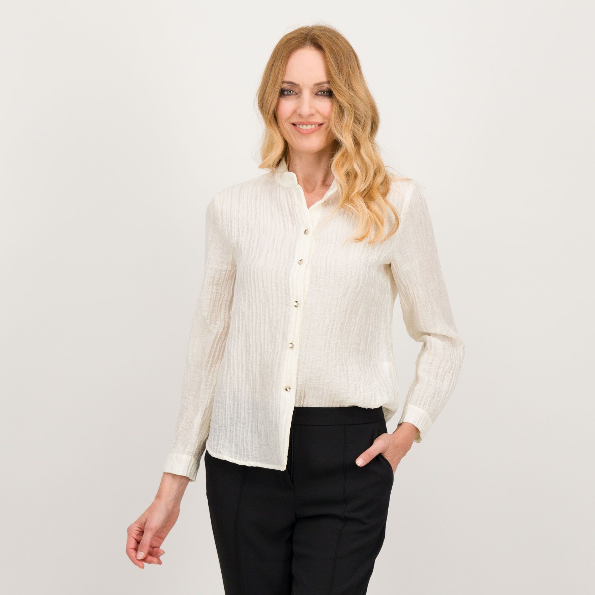 Extesa Camicia in lyocell grinzato con collo alla coreana