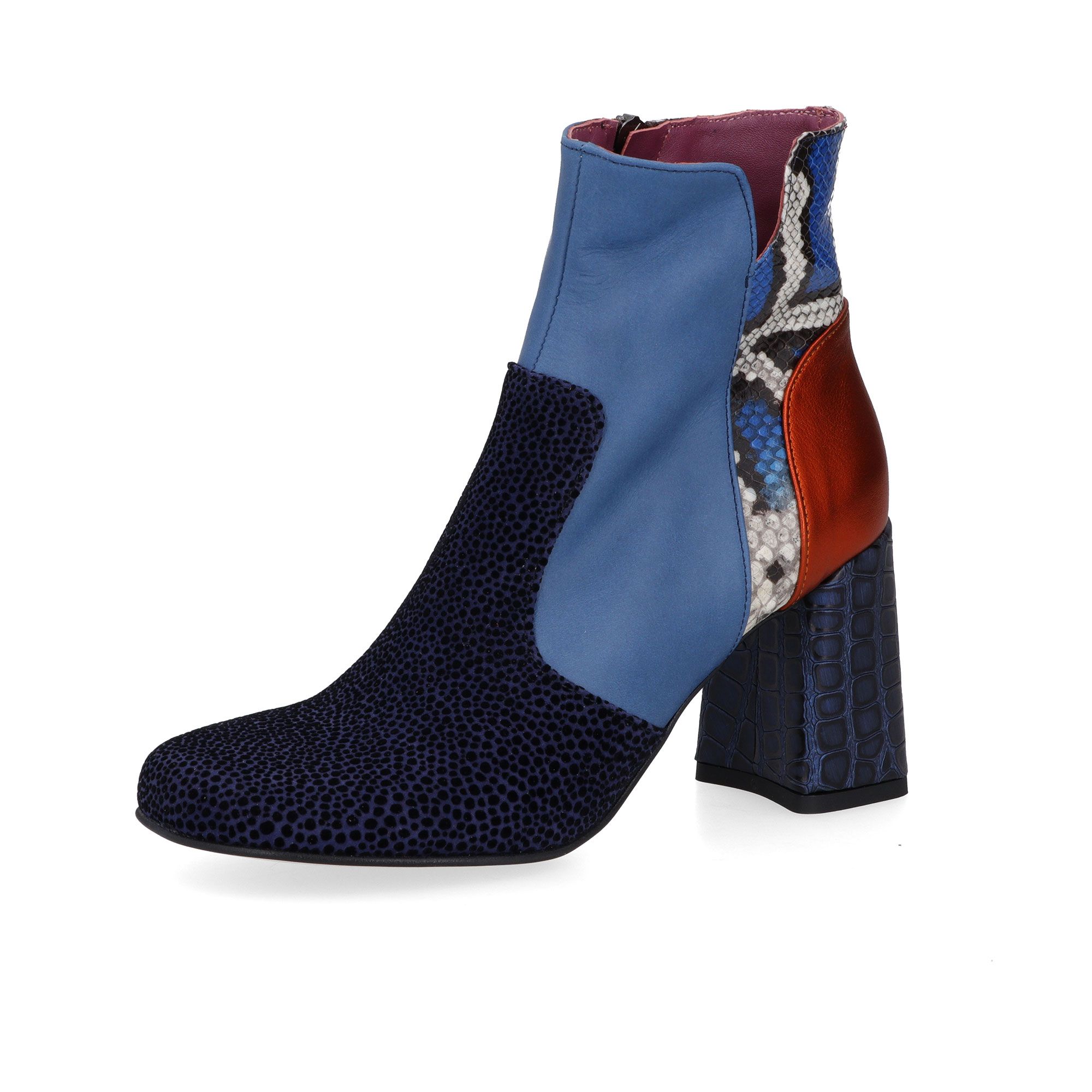 Ebarrito Tronchetti in pelle patchwork con zip e tacco 8cm - Main Image