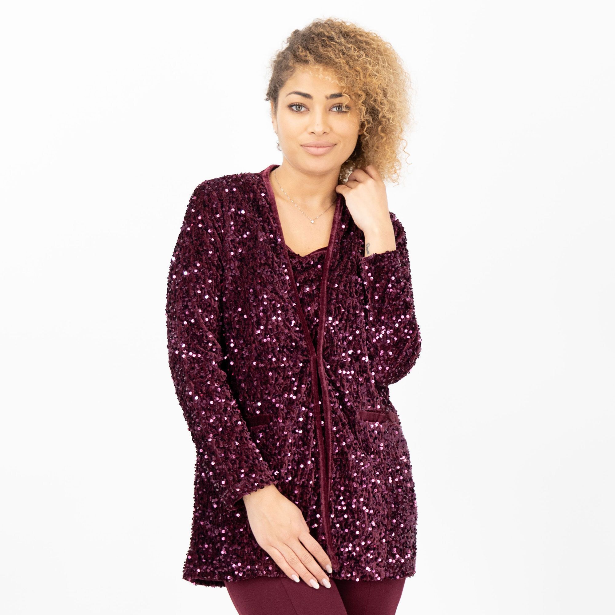 QVC Nina Leonard Blazer in paillettes profili in velluto