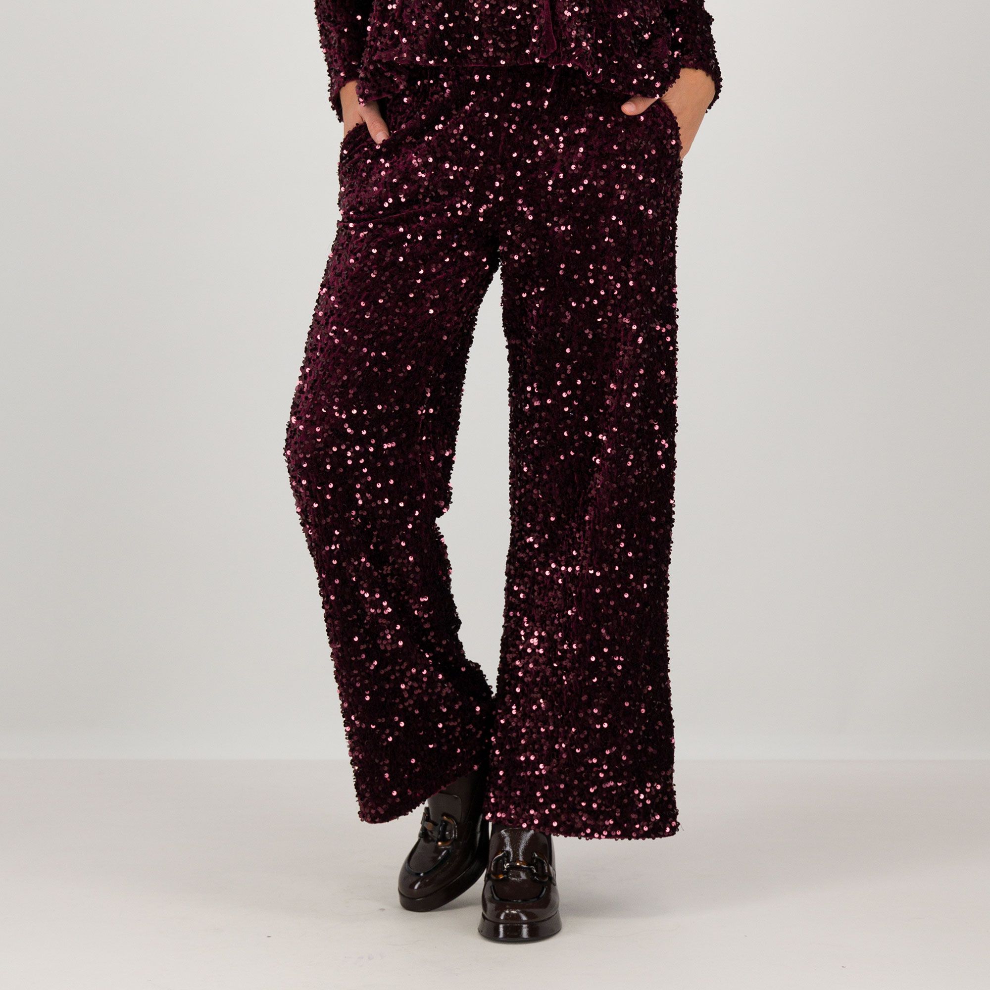 Image of Nina Leonard Pantaloni gamba larga in velluto con paillettes061