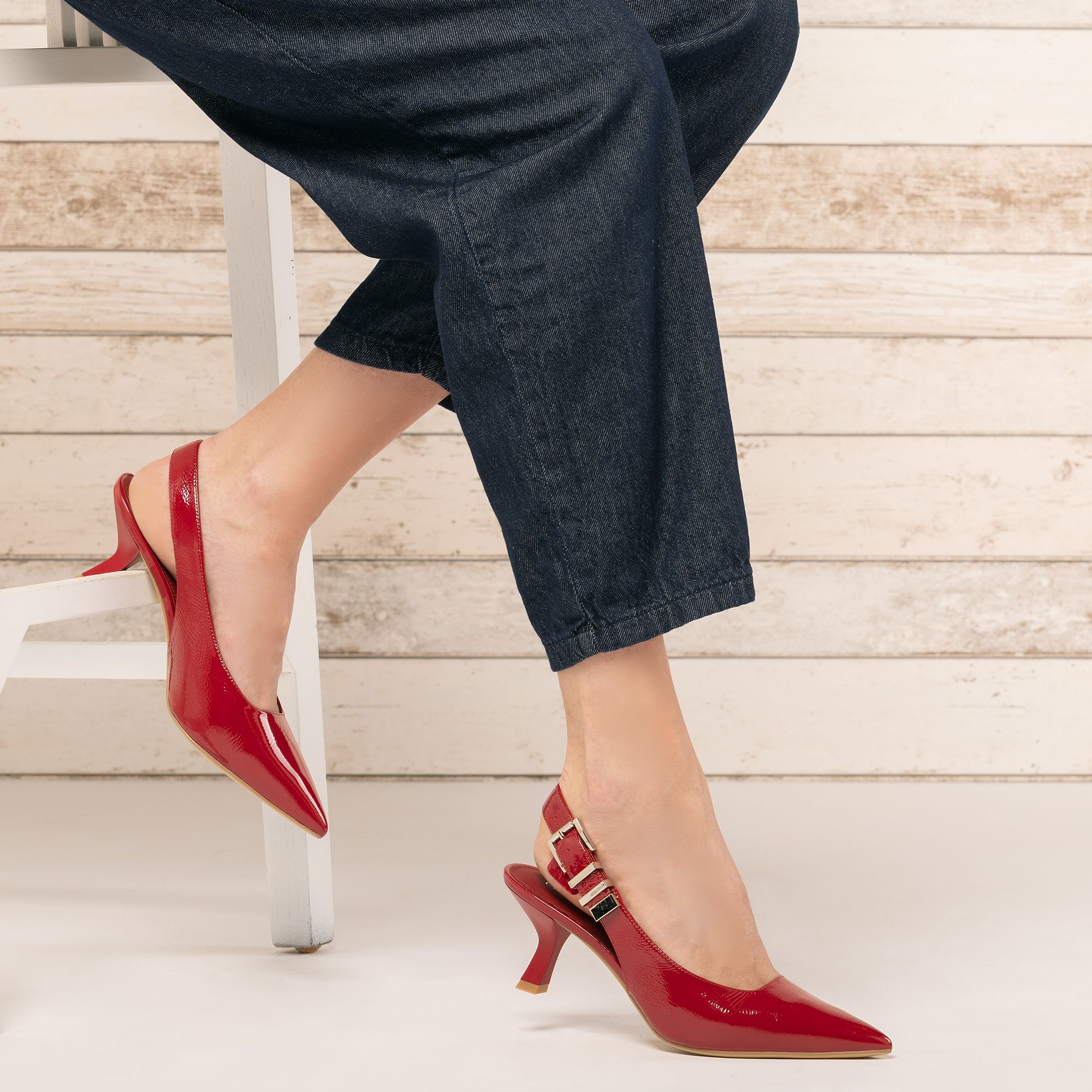 Cris Vergré Scarpe slingback in pelle effetto vernice tacco 6,5 cm