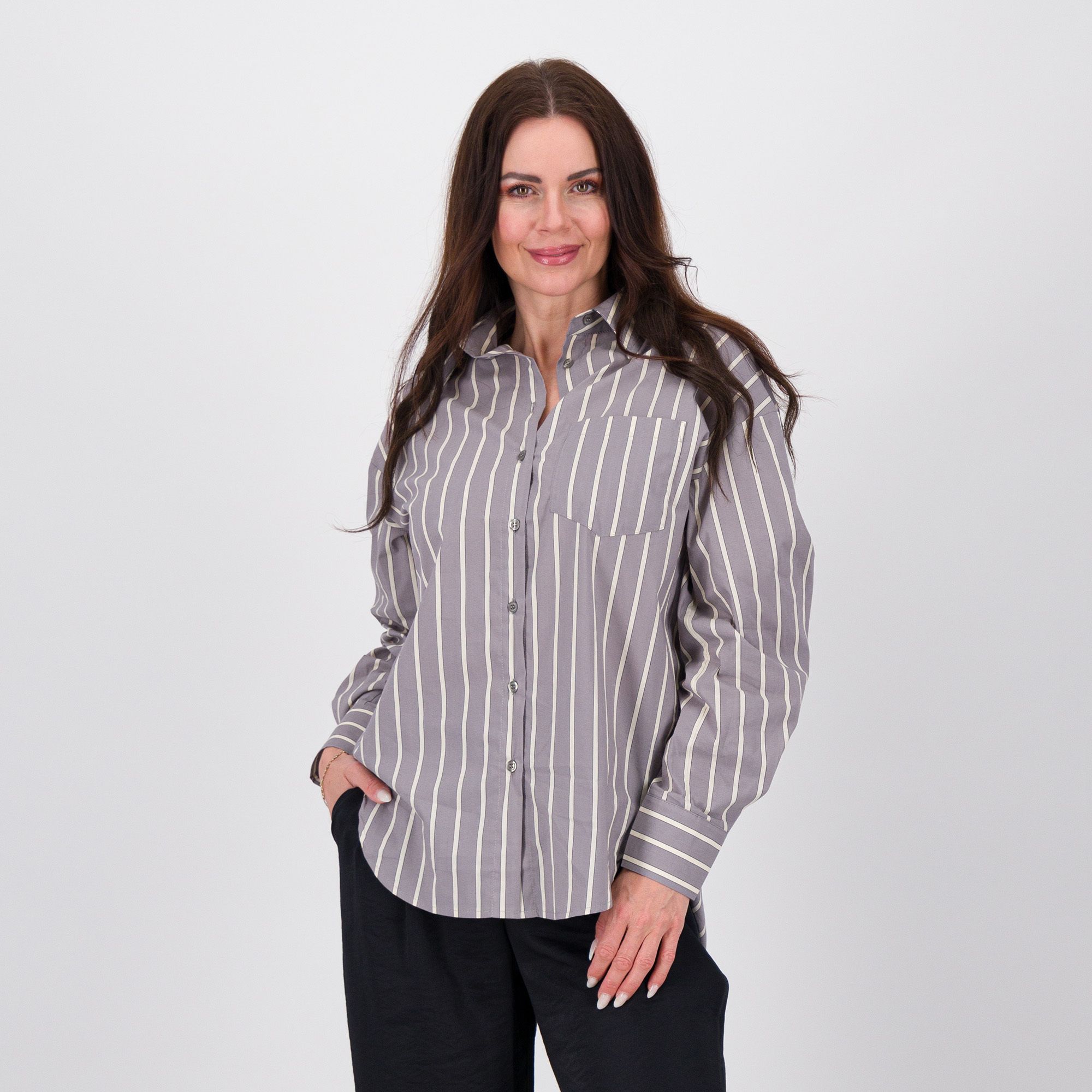 QVC Mood Atelier Camicia gessata a maniche lunghe in popeline di cotone