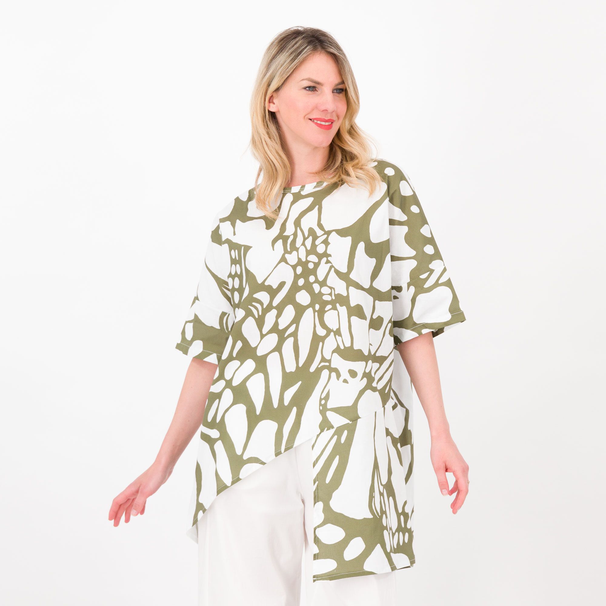 QVC Lucrezia Sciortino Blusa in mussola di cotone fantasia maniche a kimono