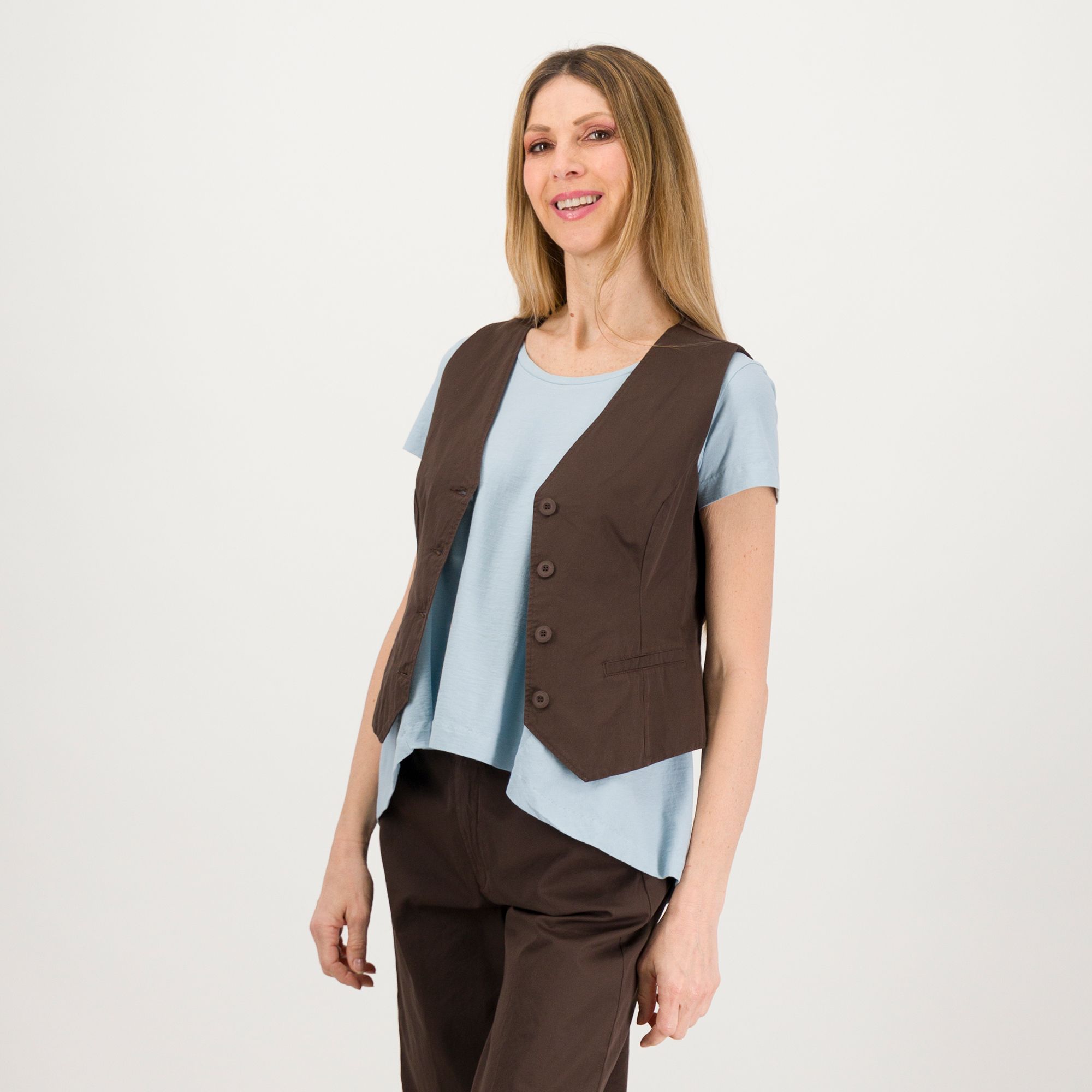 Image of Colour Lab Gilet corto in gabardina e felpa di cotone scollo a V061