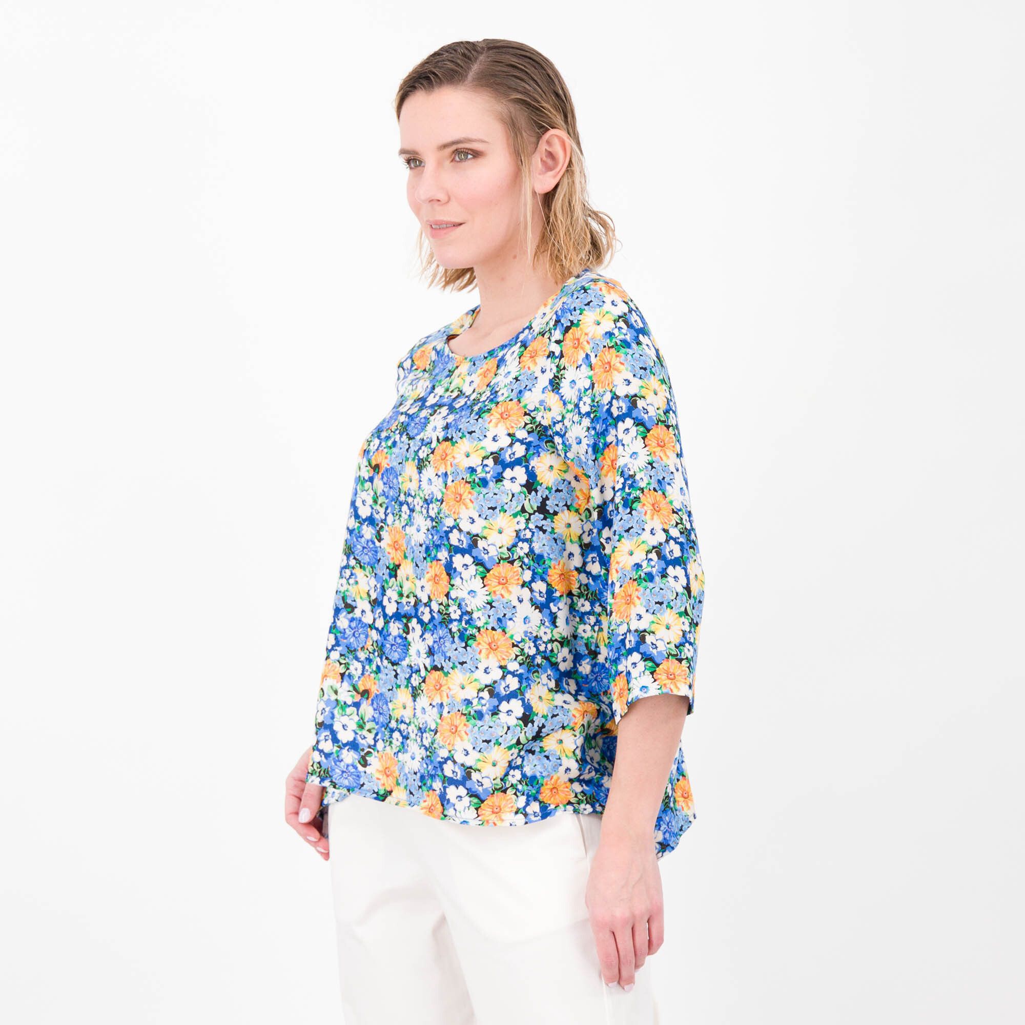 QVC Officina della Moda Blusa raso fantasia in 100% viscosa Motivo punte laterali Made in Italy