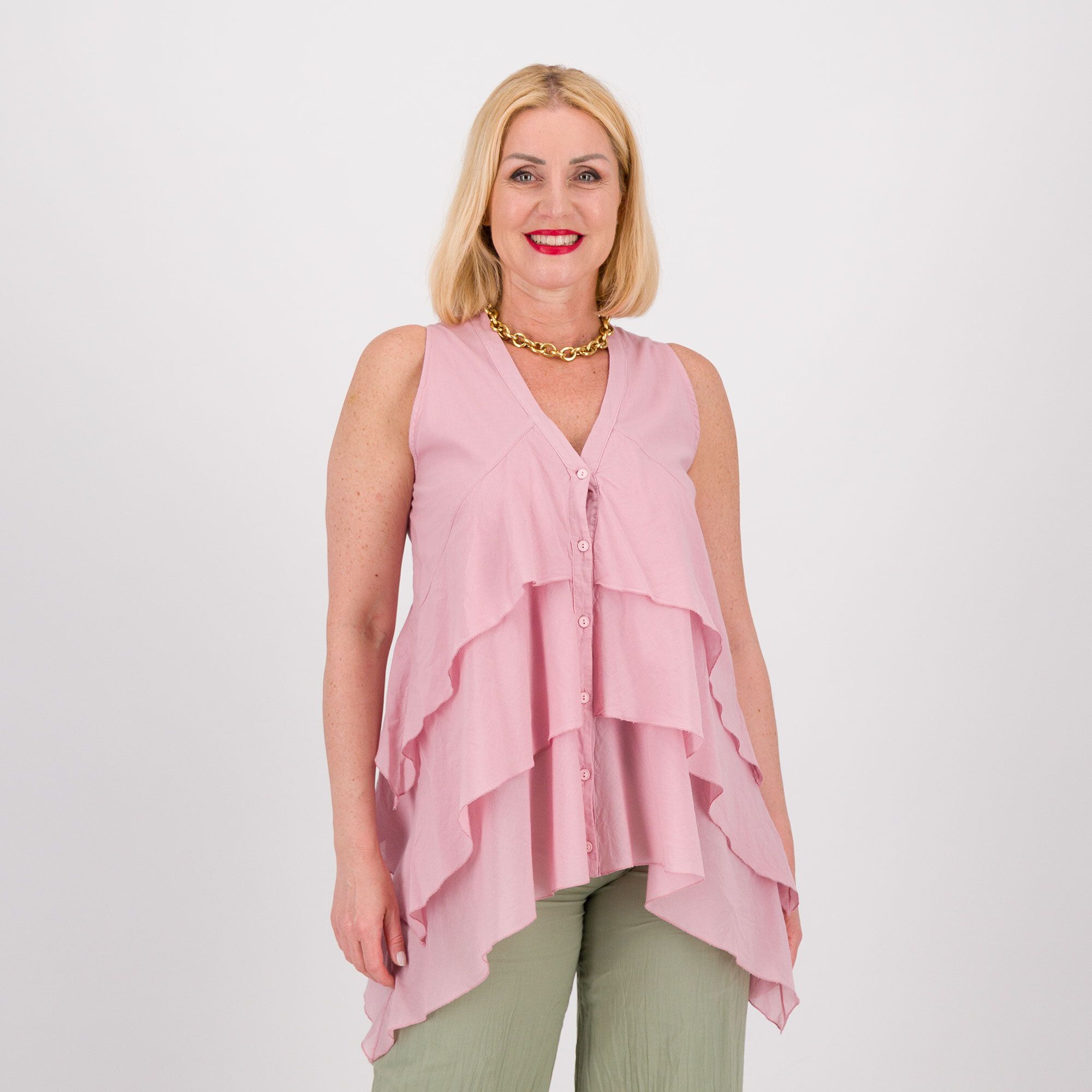 QVC Colour Lab Camicia smanicata con scollo a V e balze