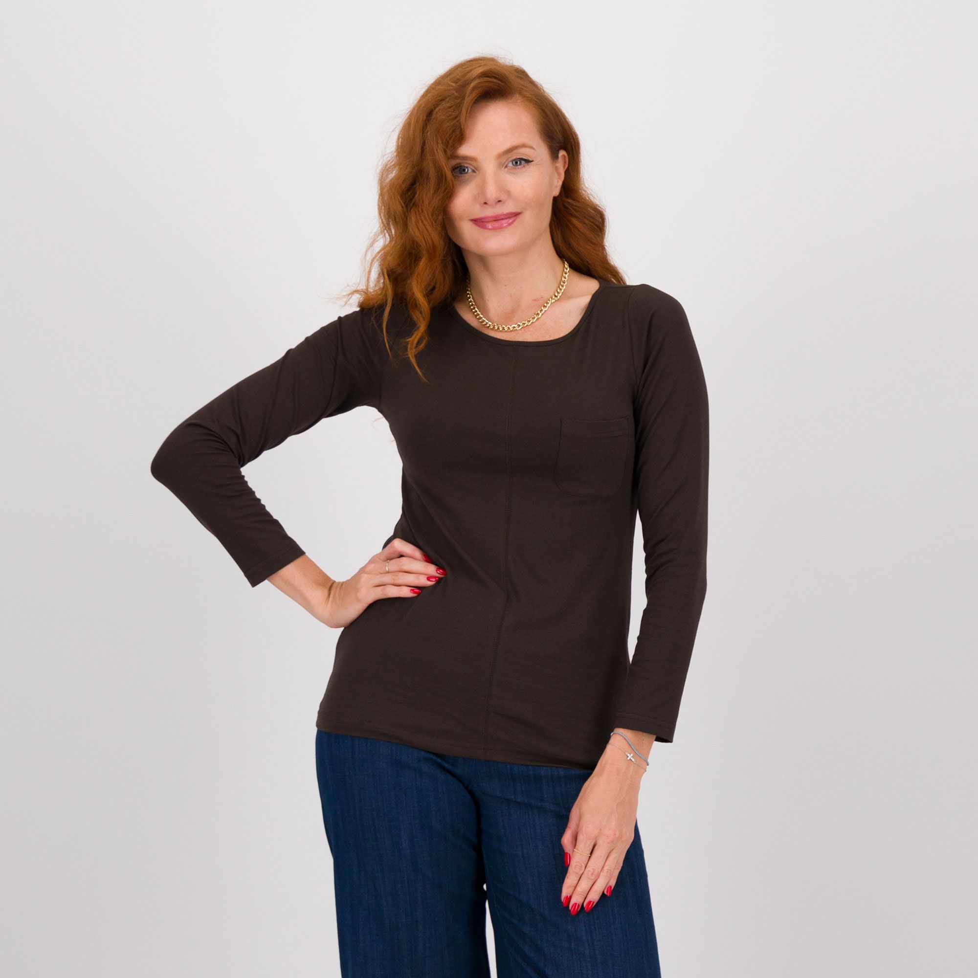 QVC Caterina Lancini T-shirt in cotone stretch con maniche lunghe