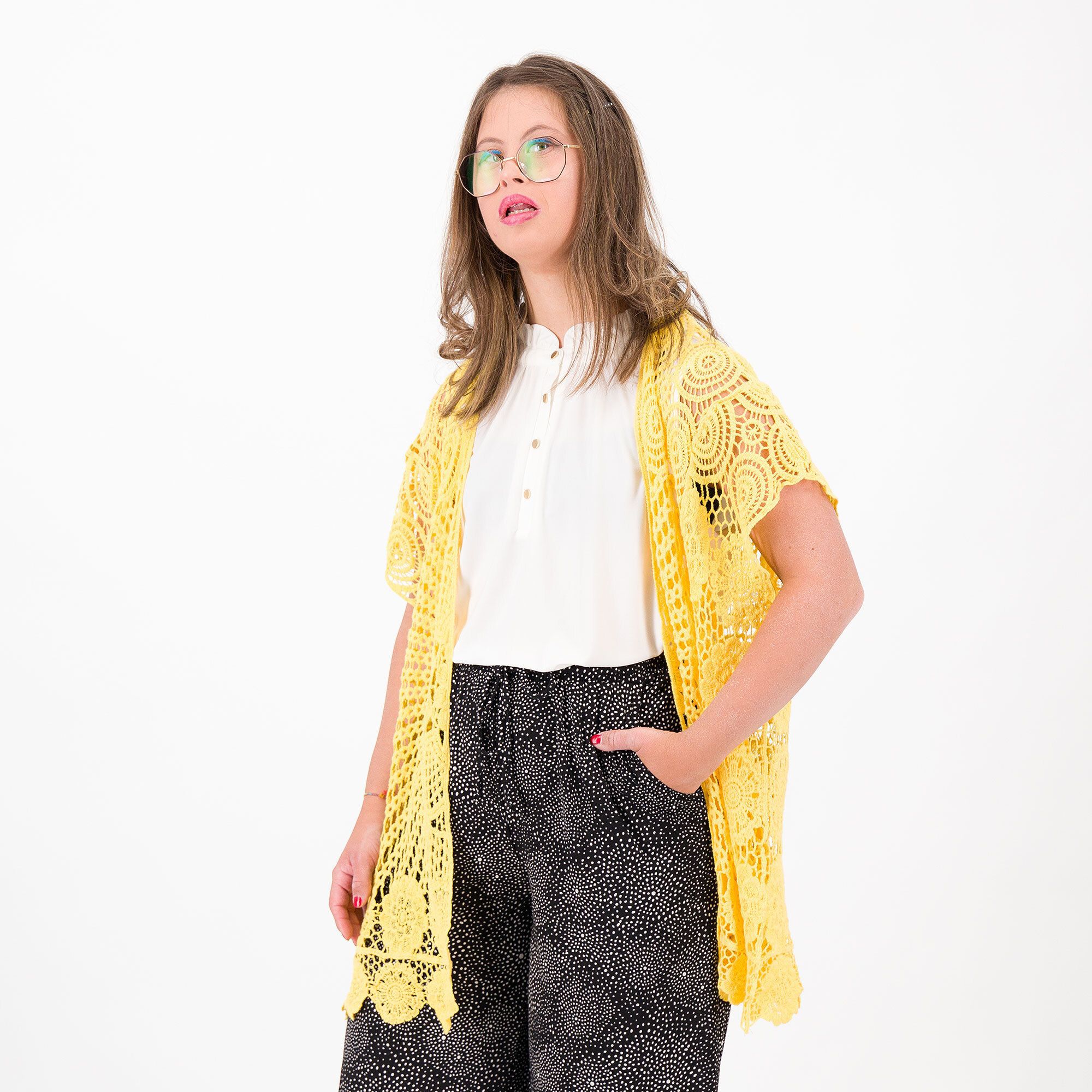 Image of Nina Leonard Cardigan a poncho in pizzo crochet di cotone061