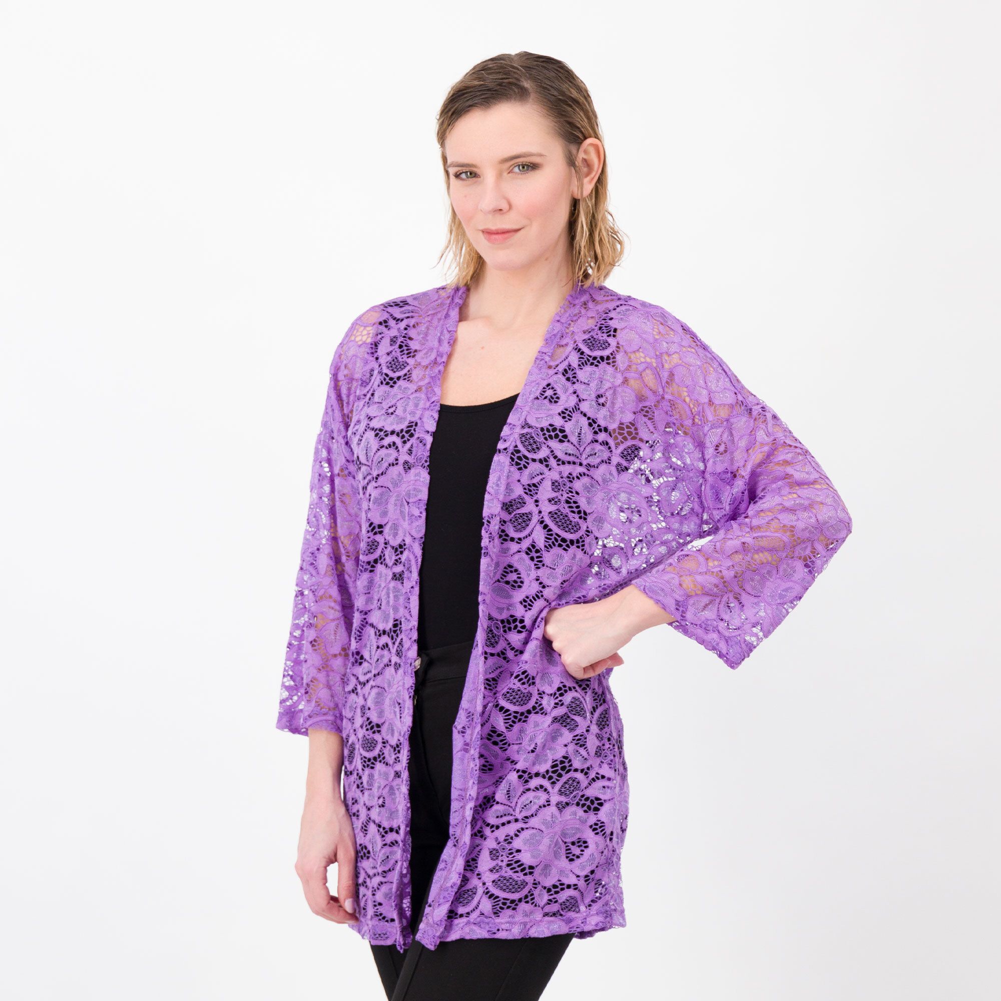 Image of Officina della Moda Cardigan in pizzo Manica 3/4 Linea a kimono Made in Italy061