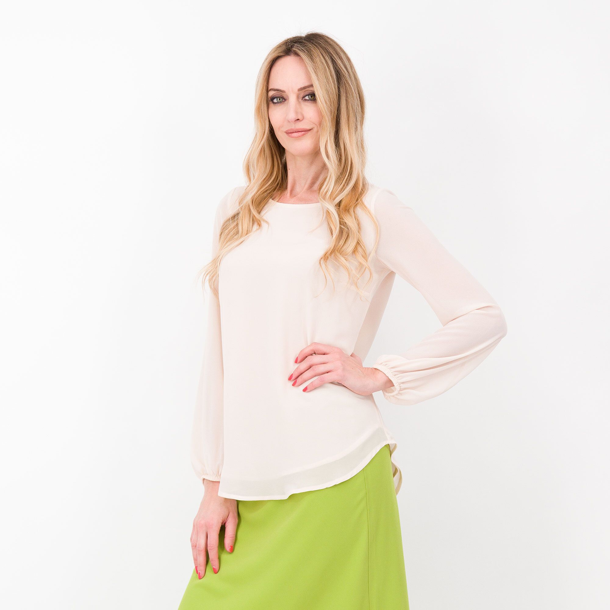 Image of Caterina Lancini Blusa doppia in georgette con manica baloon Made in Italy061