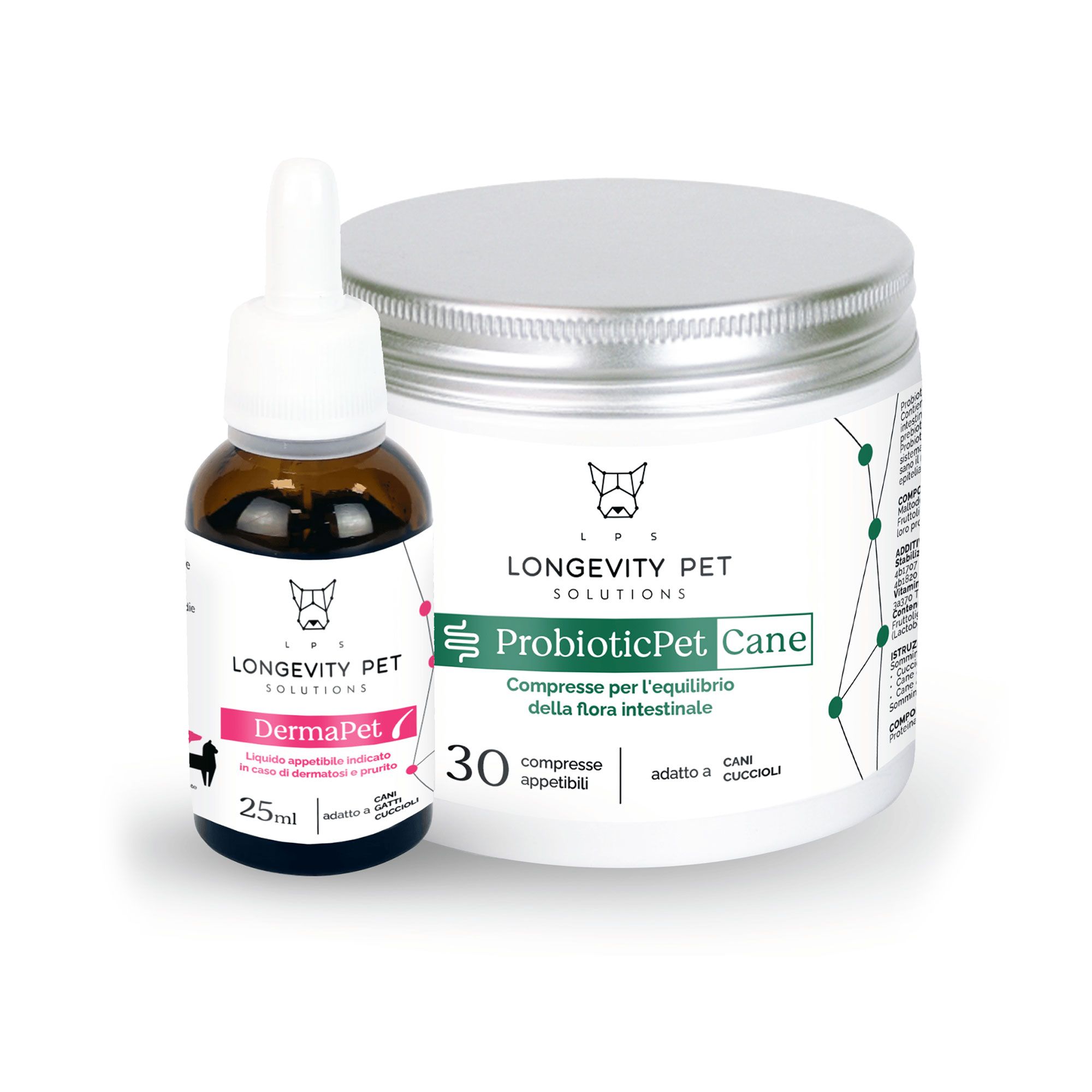 Longevity Pet
Integratori cani e
gatti DermaPet
e ProbioticPet