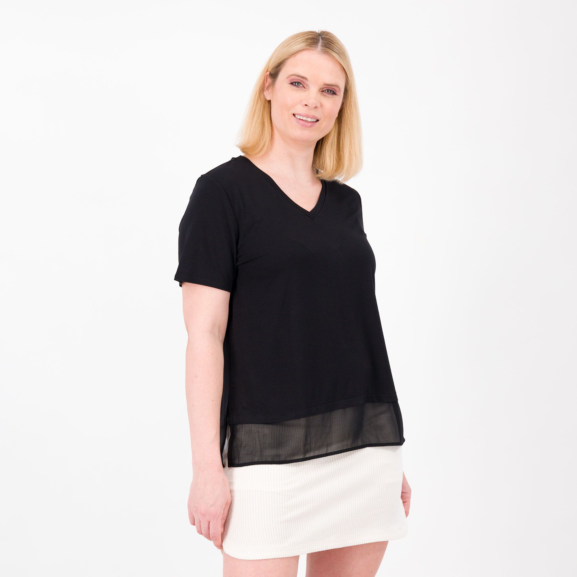 QVC Wynne Layers T-shirt a maniche corte con fondo in chiffon