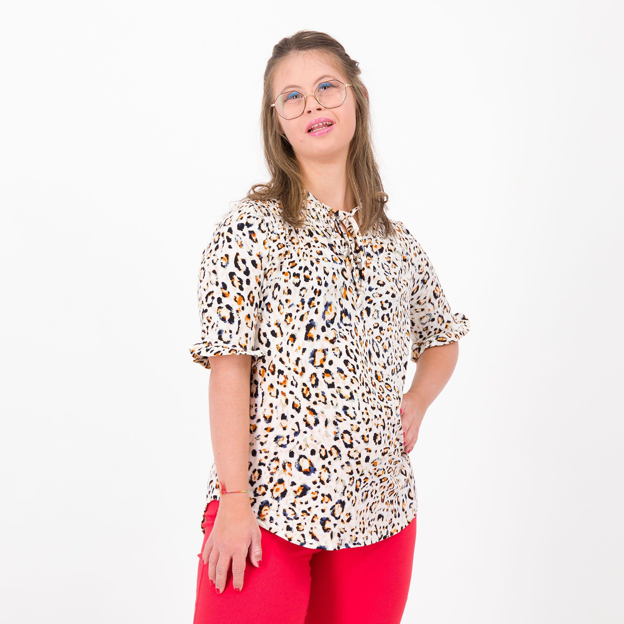 Image of Nina Leonard Maglia fantasia con rouches allo scollo061