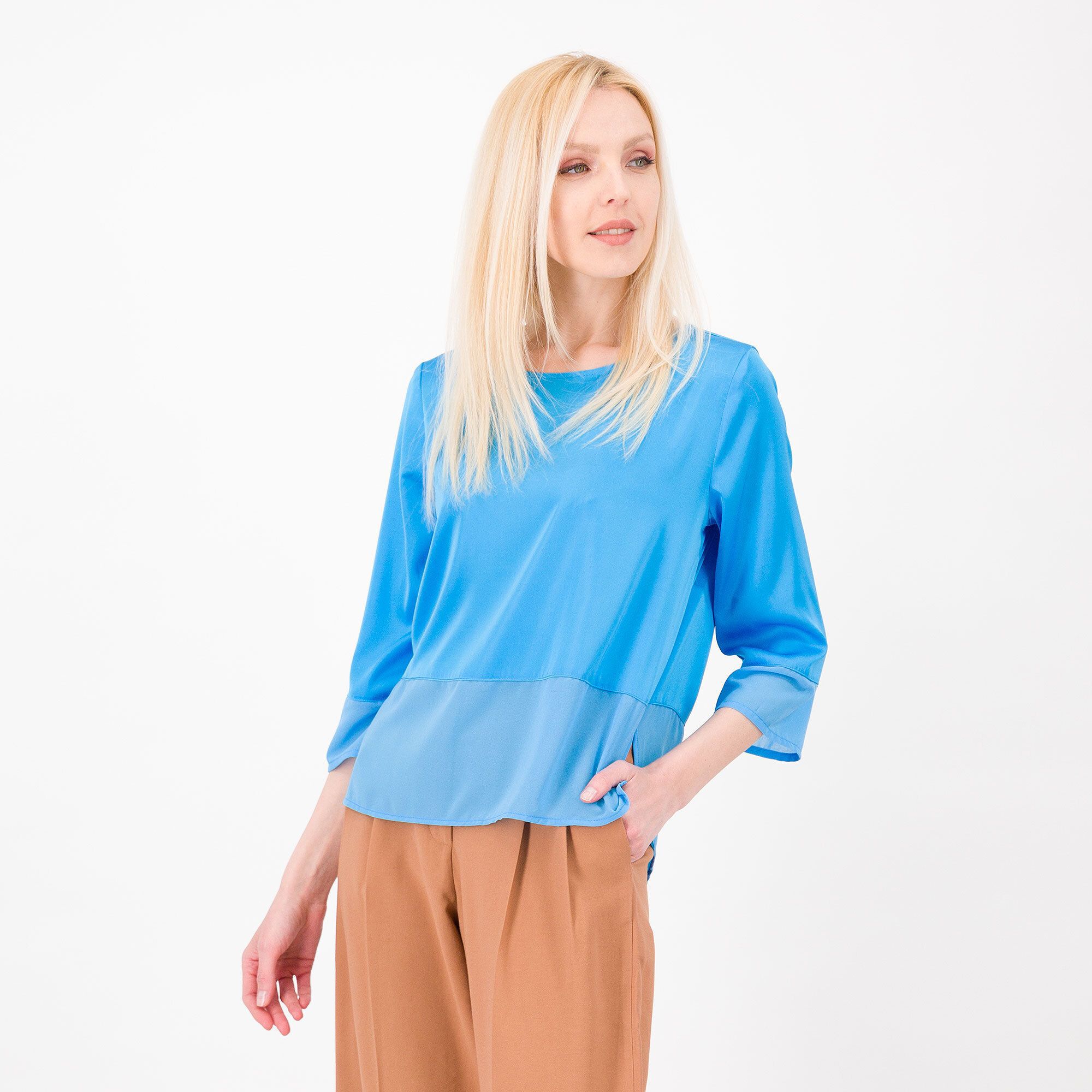 QVC Officina della Moda Blusa in raso Dettagli georgette Bottoni sul dietro Made in Italy