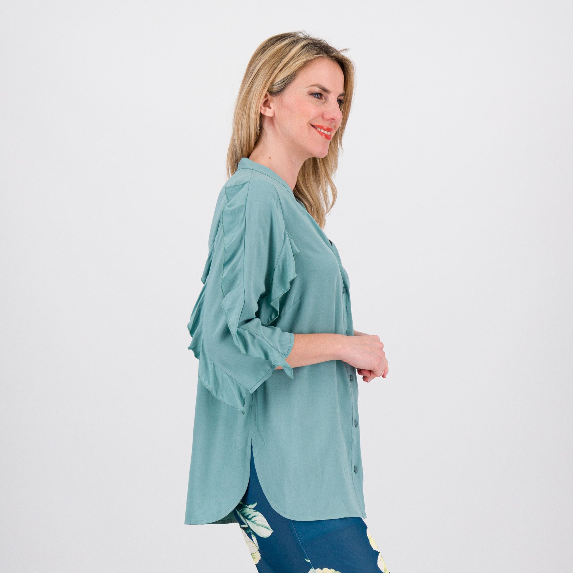 QVC Caterina Lancini Camicia in viscosa con maniche 3/4 volant