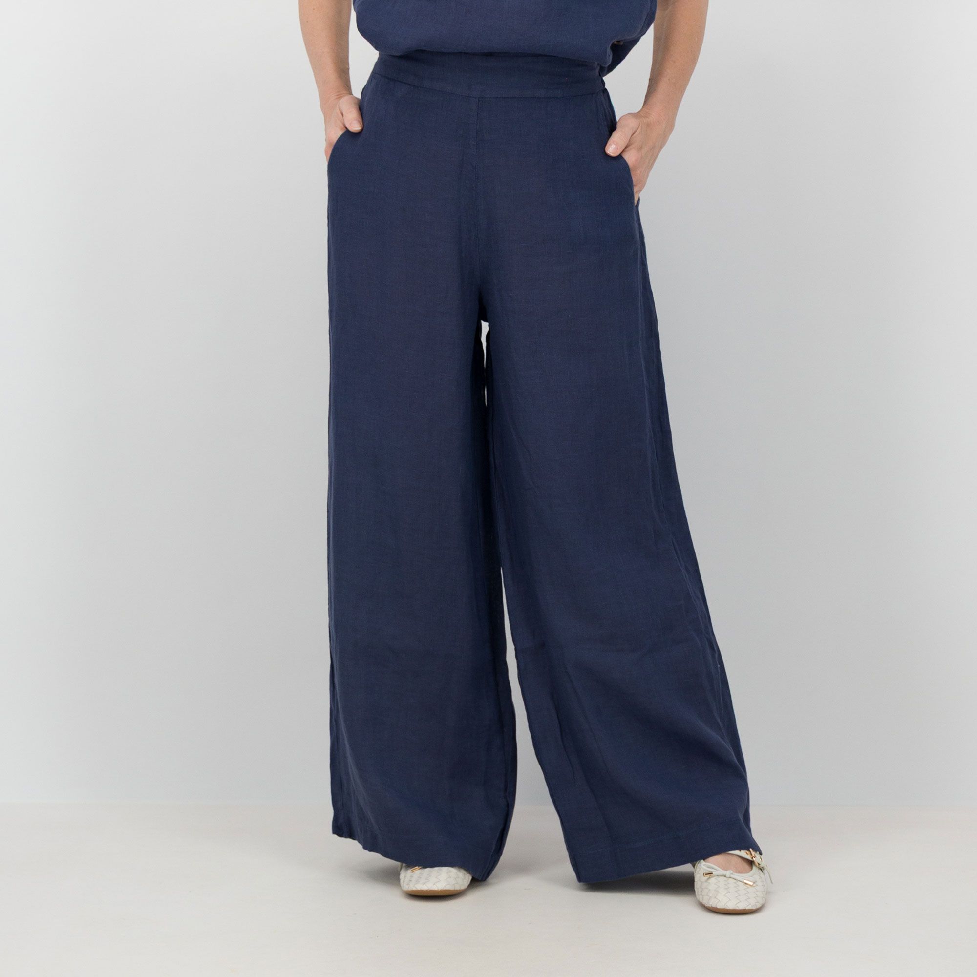 James Lakeland
pantaloni in lino 
a gamba ampia 
con elastico