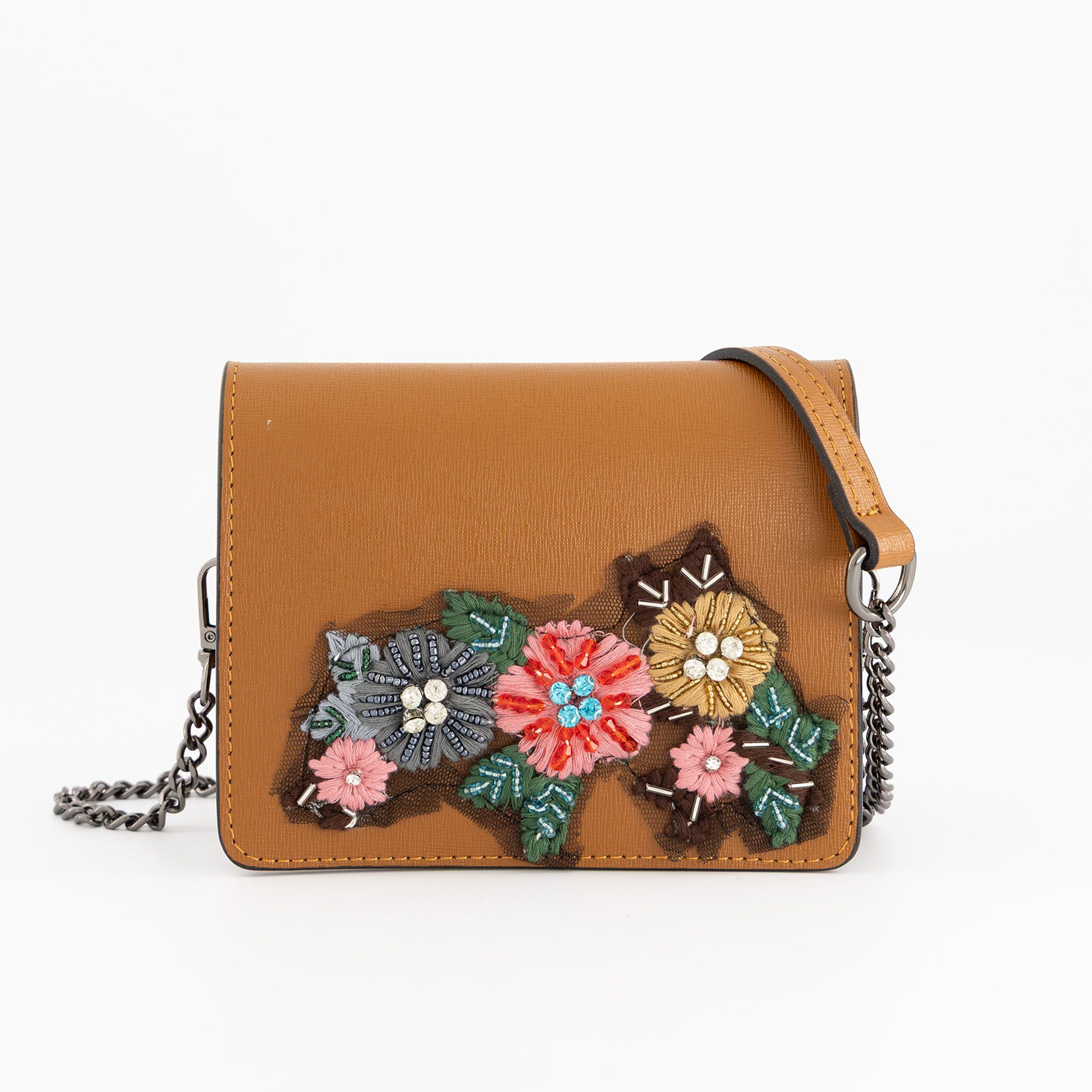 Stefano Ghilardi Borsa in pelle saffiano a tracolla con ricamo floreale