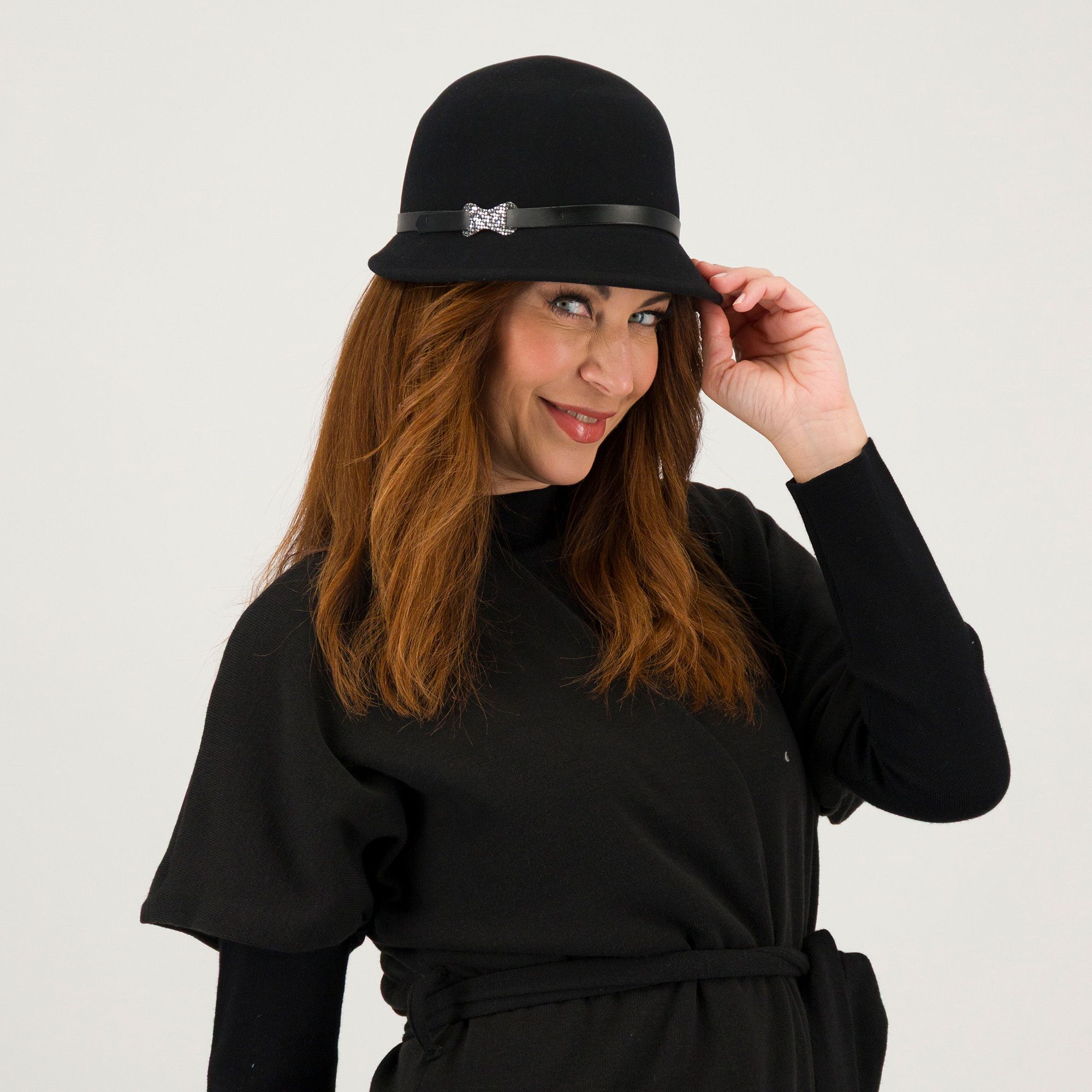 Carlotta Neri Cappello a falda piccola 100% lana con cinturino