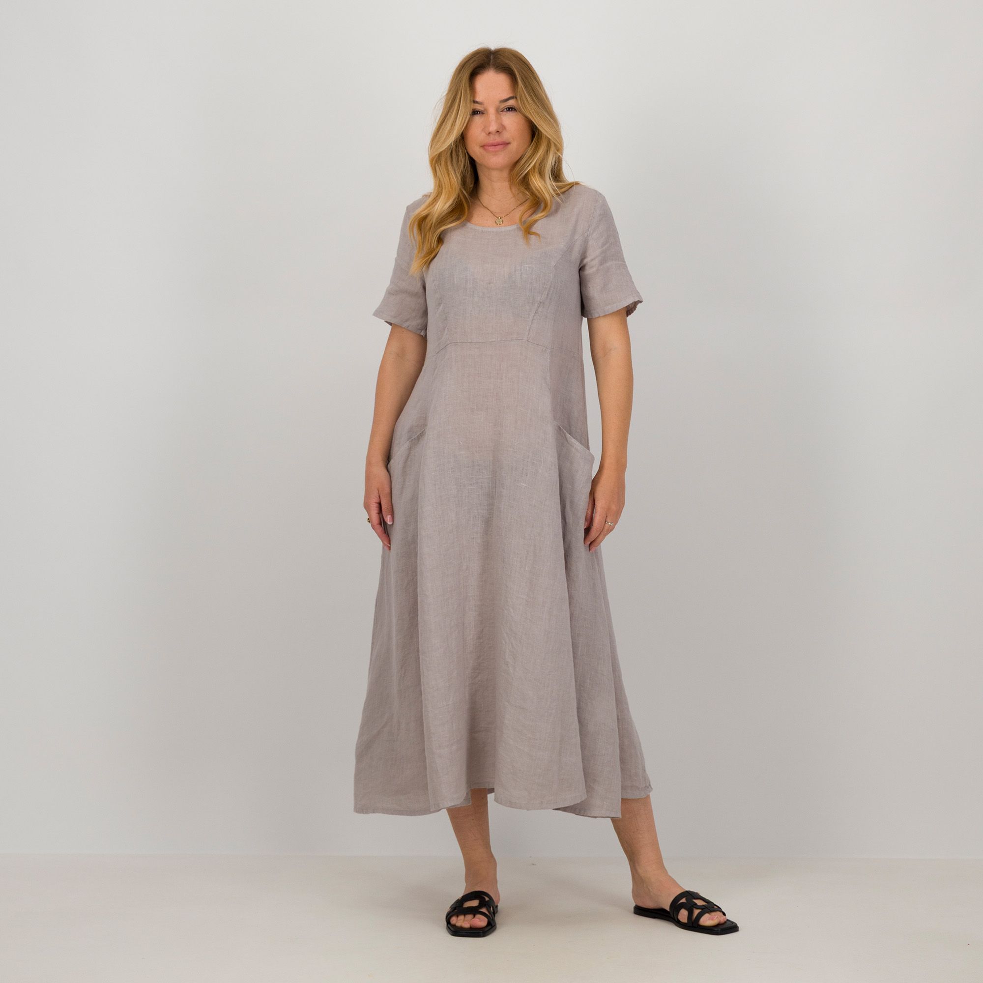 James Lakeland Abito midi in lino a maniche corte