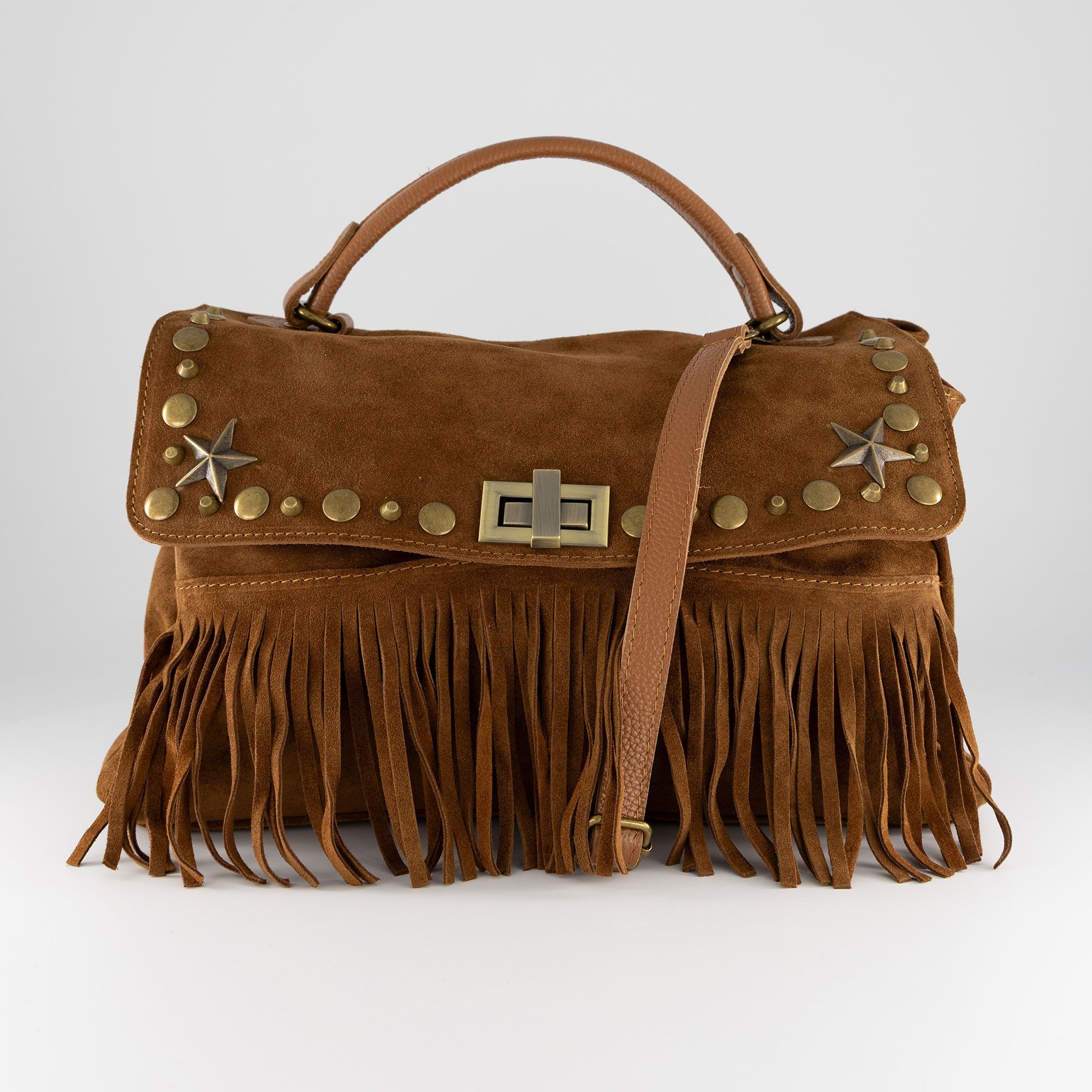 Stefano Ghilardi
Borsa a mano in
pelle scamosciata
con frange