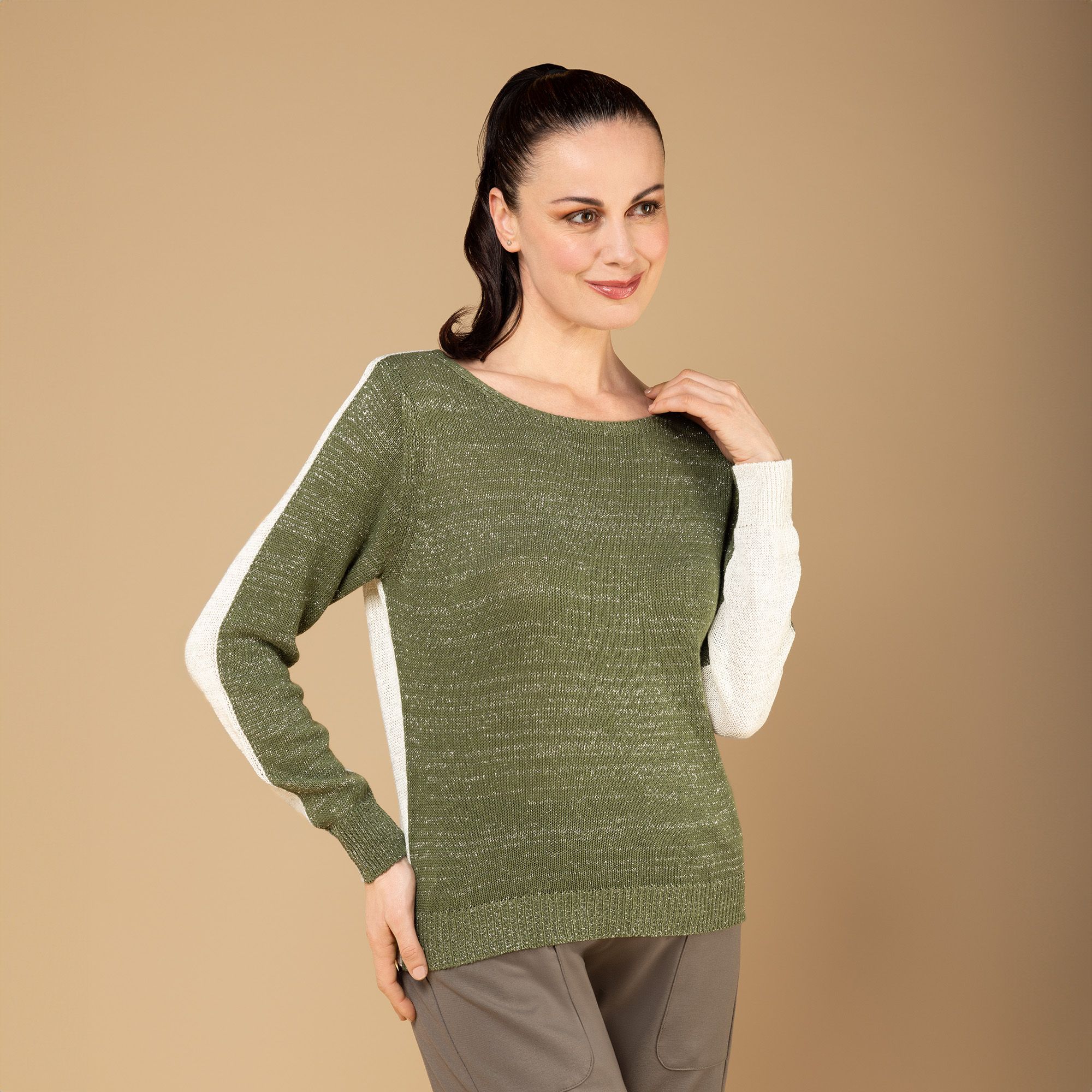 Image of Enjoy Tricot Maglia bicolore in filato misto cotone con lamé061