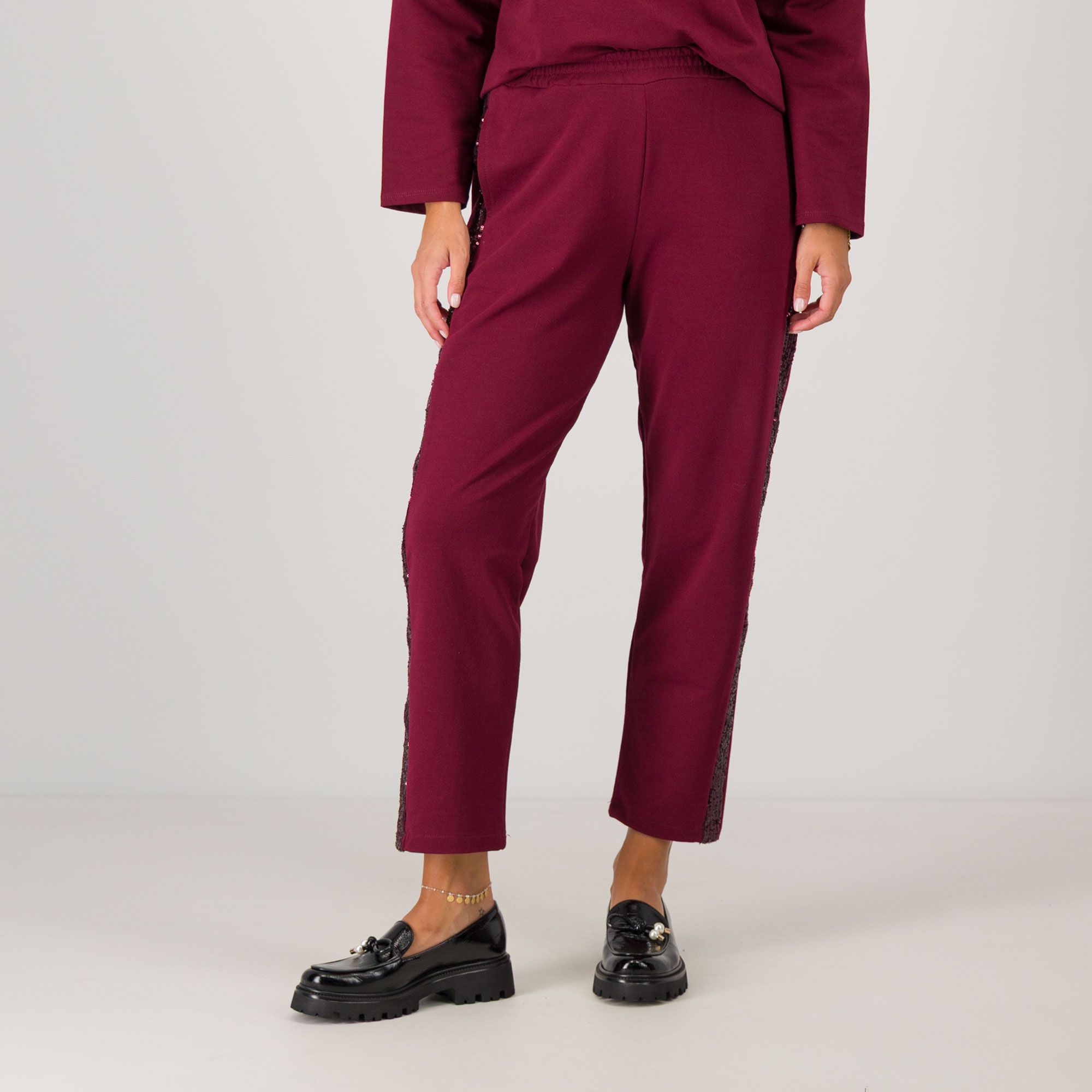 L'Una Pantaloni in felpa con banda laterale in paillettes