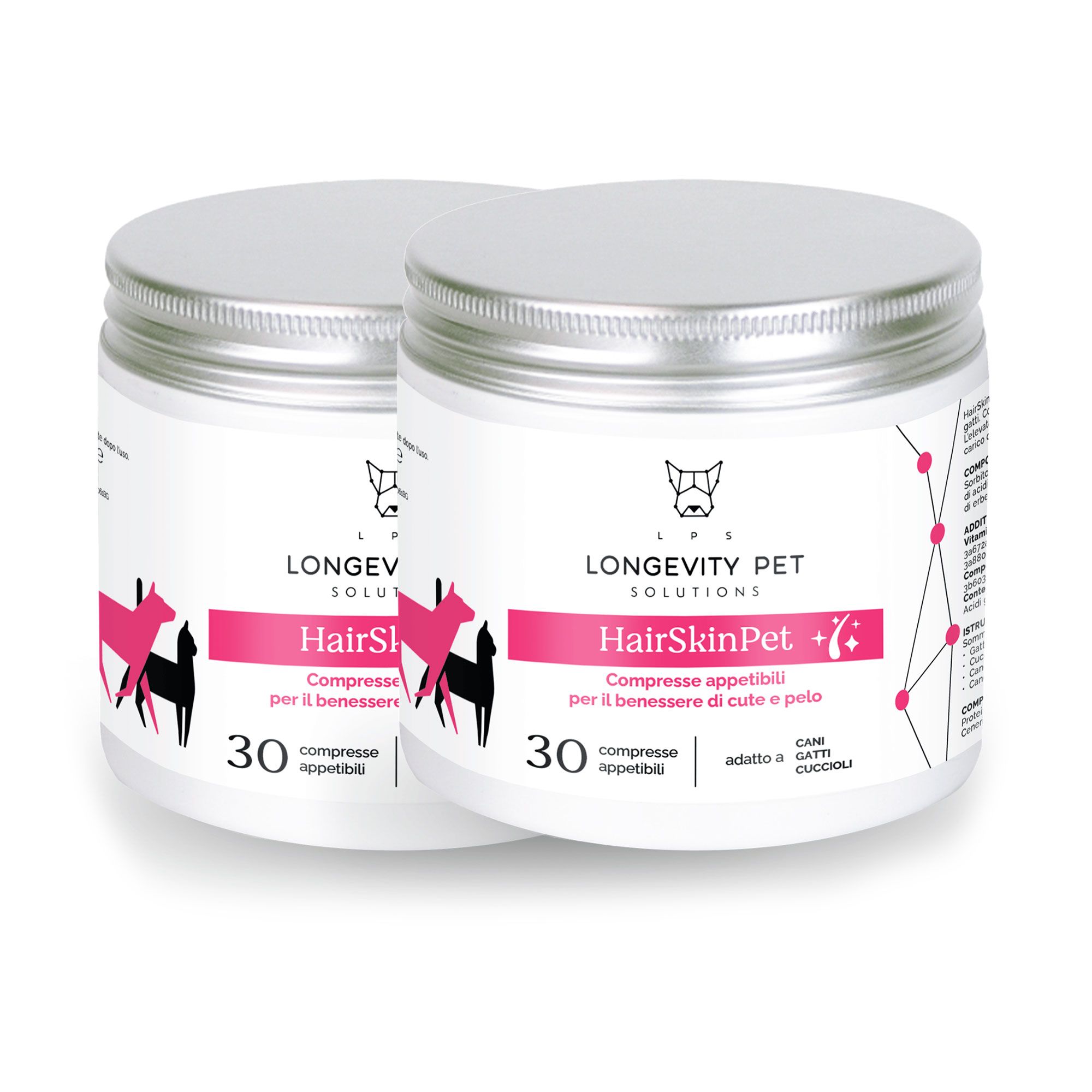 Longevity Pet
HairSkin Pet
integratore per cani
e gatti (2x30cpr)