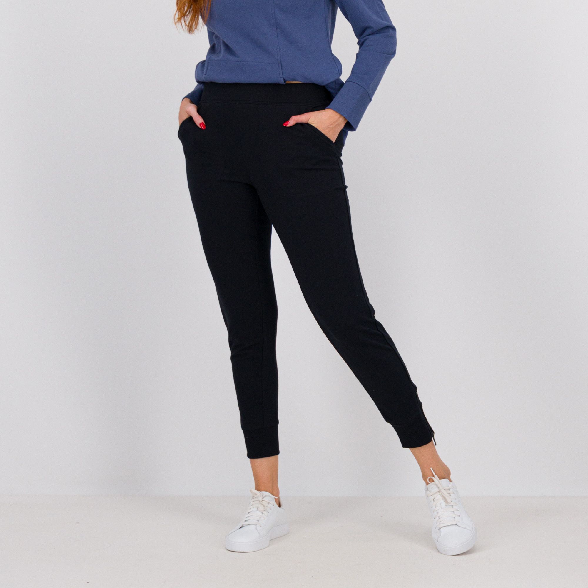 QVC Denim & Co Pantaloni jogger con elastico in vita e zip a fondo gamba