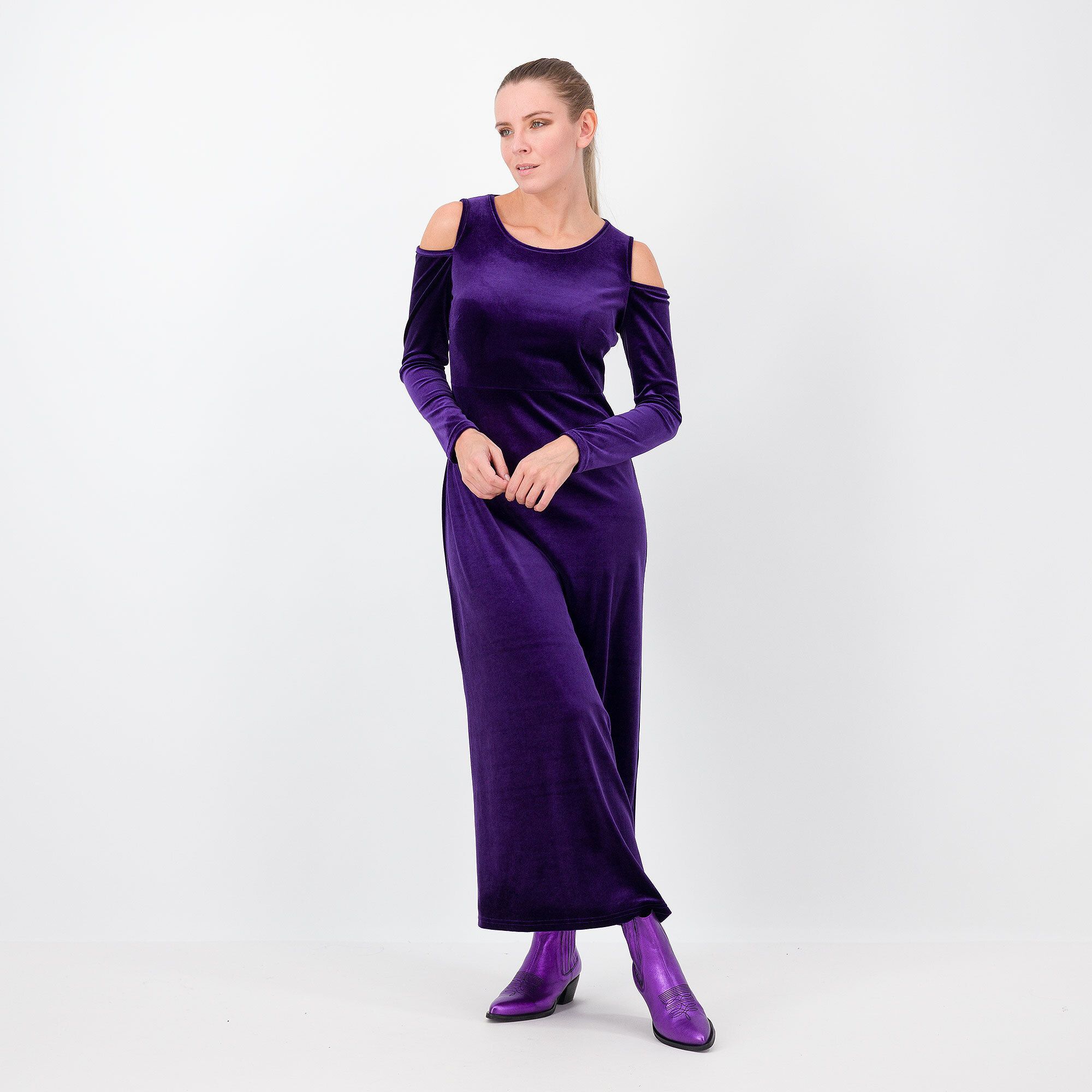 QVC Caterina Lancini Abito lungo in velluto stretch con scollo morbido