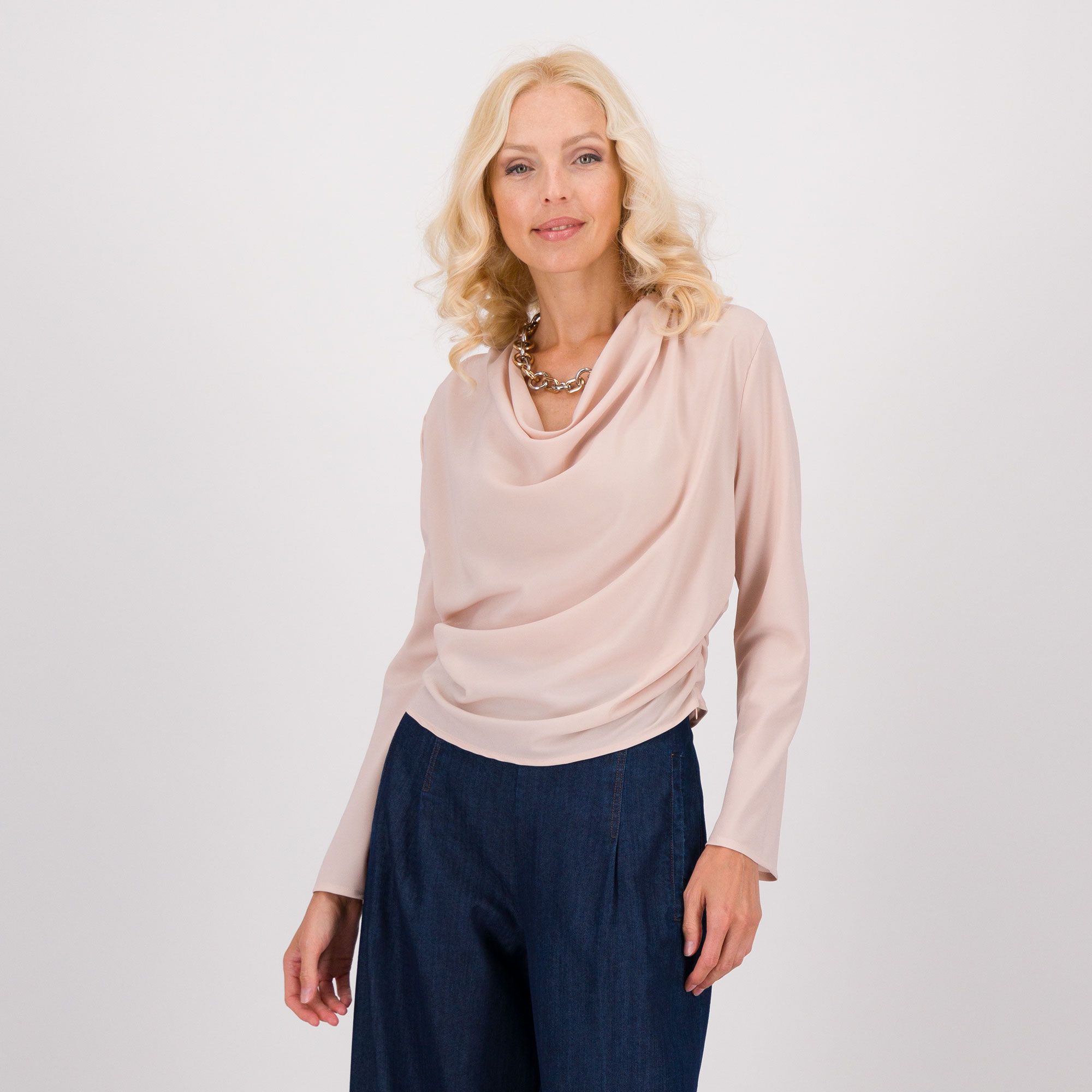 Image of Palazzo Moda Blusa in crêpe de chine con scollo drappeggiato061