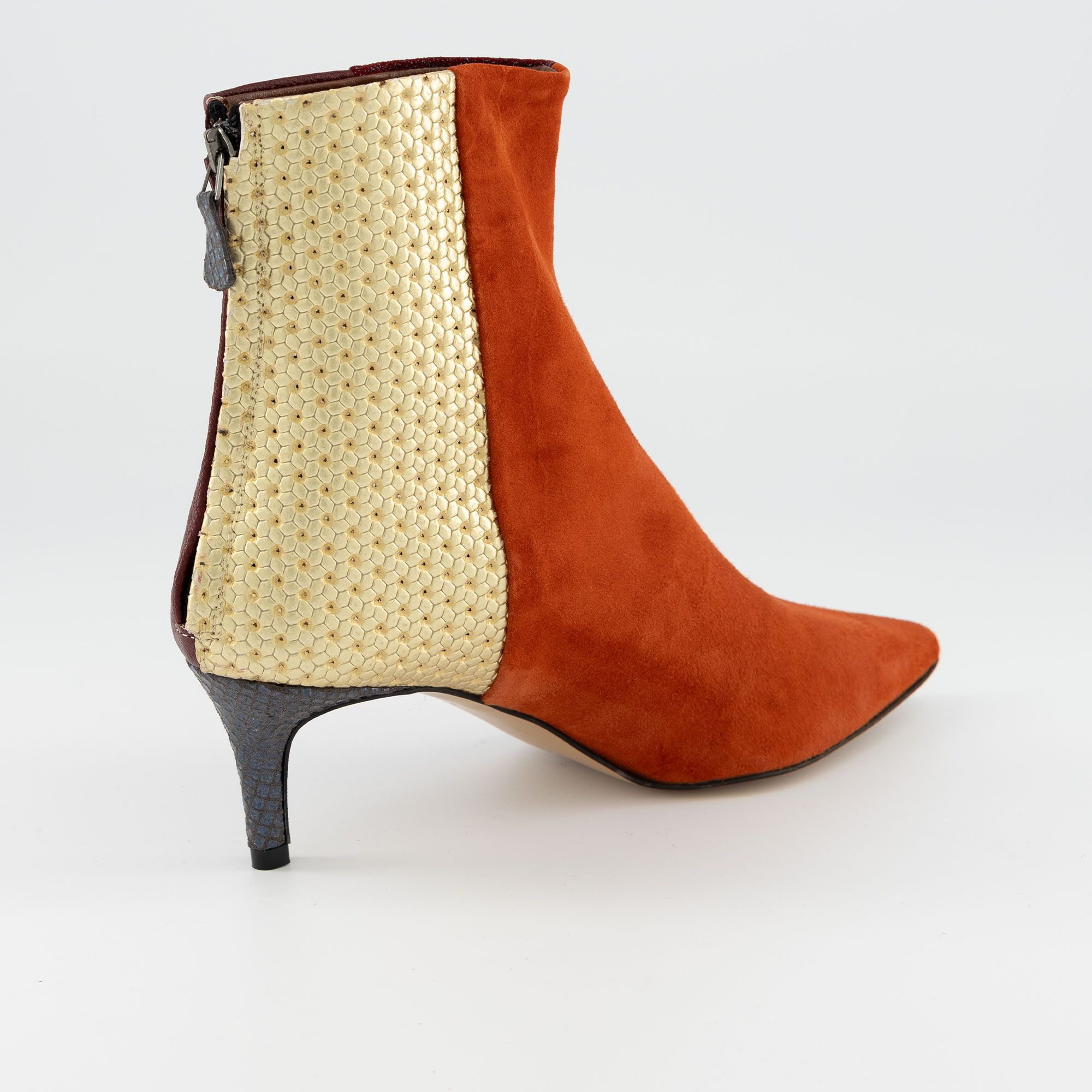 Ebarrito Tronchetti in pelle patchwork con tacco 5,5 cm