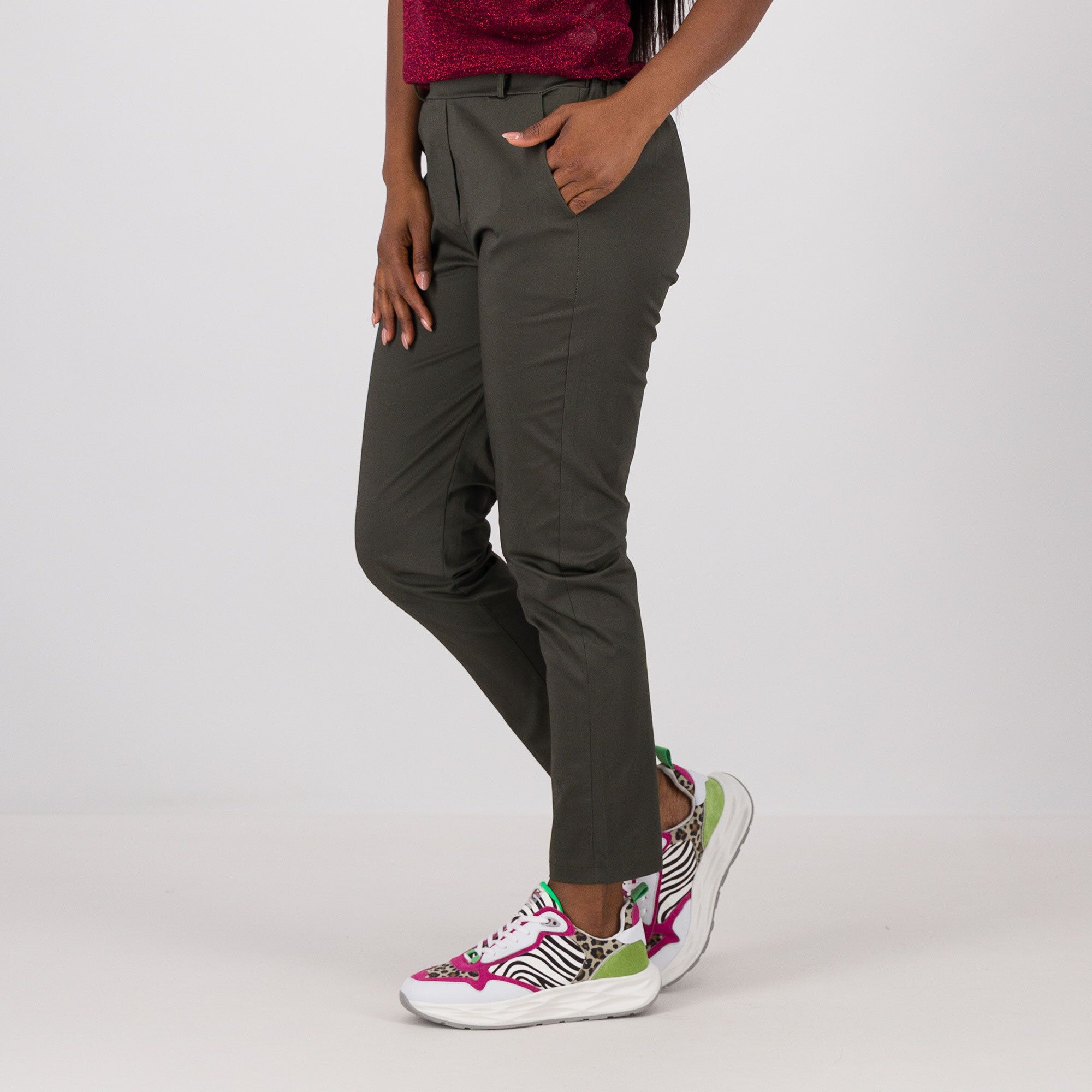 Enjoy Pantaloni a carota in raso di cotone elasticizzato