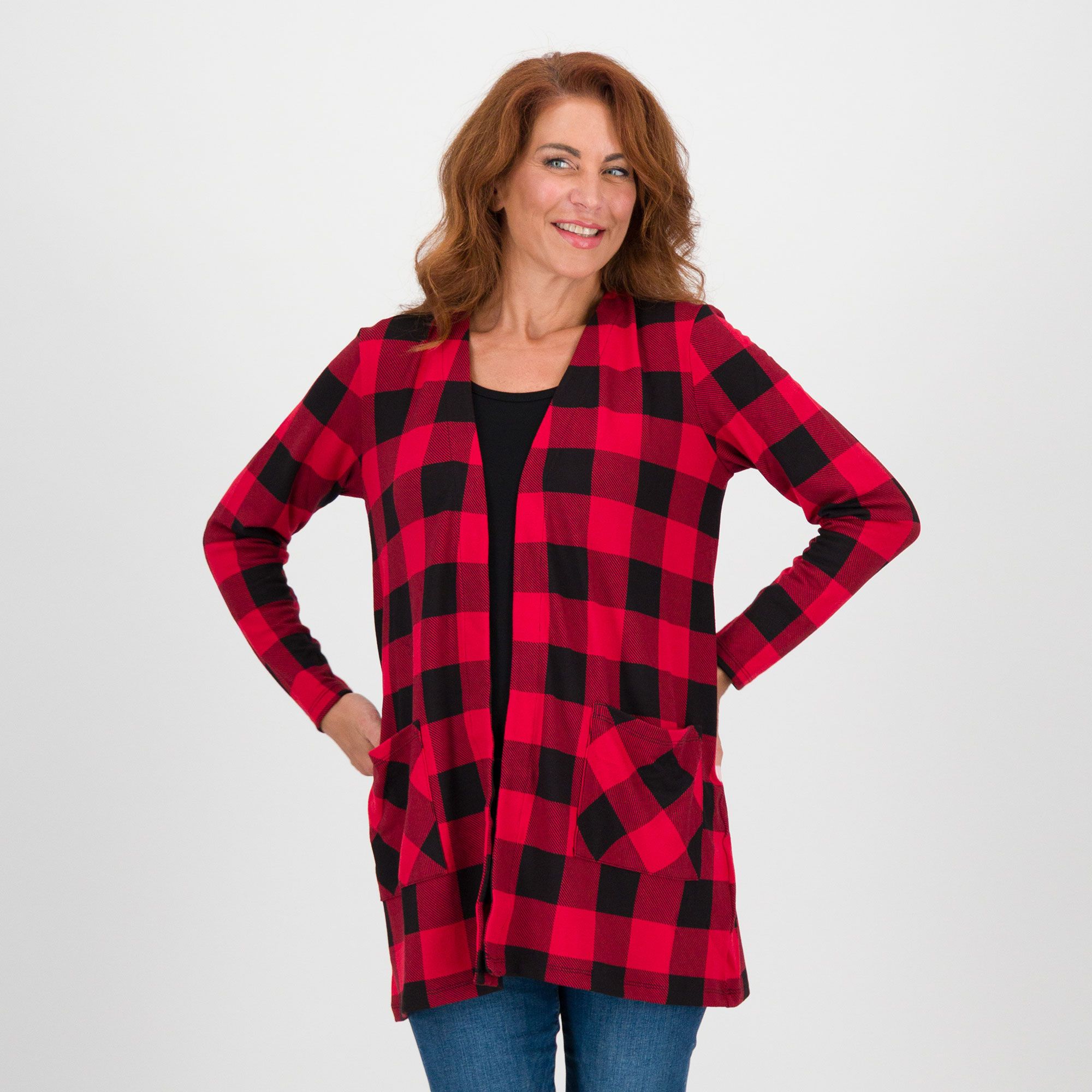 Denim & Co Cardigan in maglia stretch fantasia a quadri