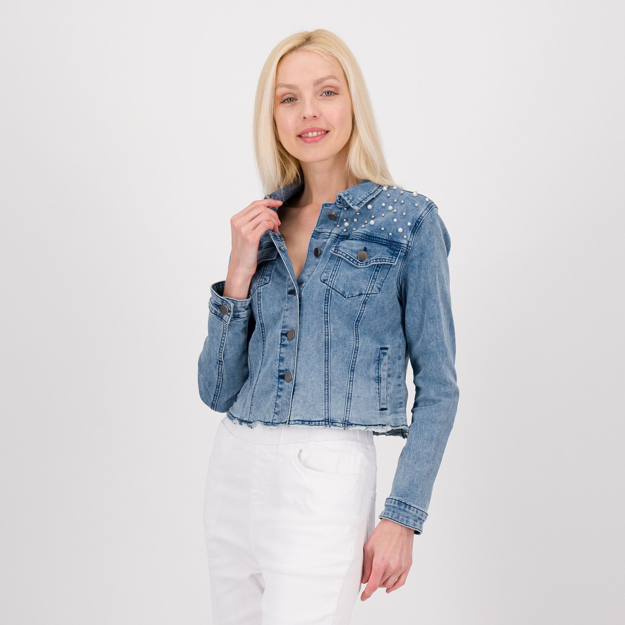 QVC PARKER & ROWE Giubbino di jeans con borchiette applicate